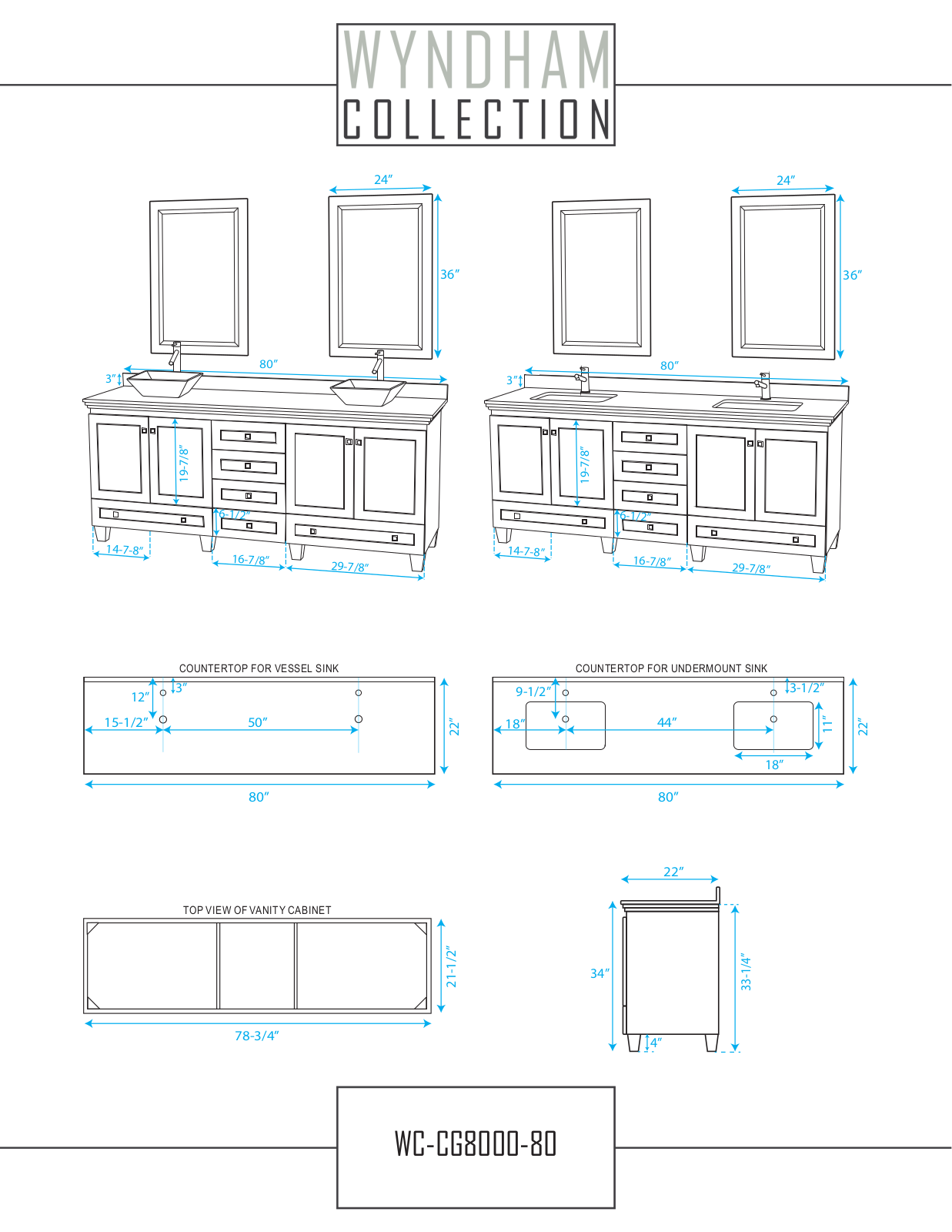 Wyndham Collection WCV800080DWHCXSXXM24, WCV800080DWHIVGS1MXX, WCV800080DWHIVGS5MXX, WCV800080DWHIVGS5M24, WCV800080DWHCMD2BM24 Specifications