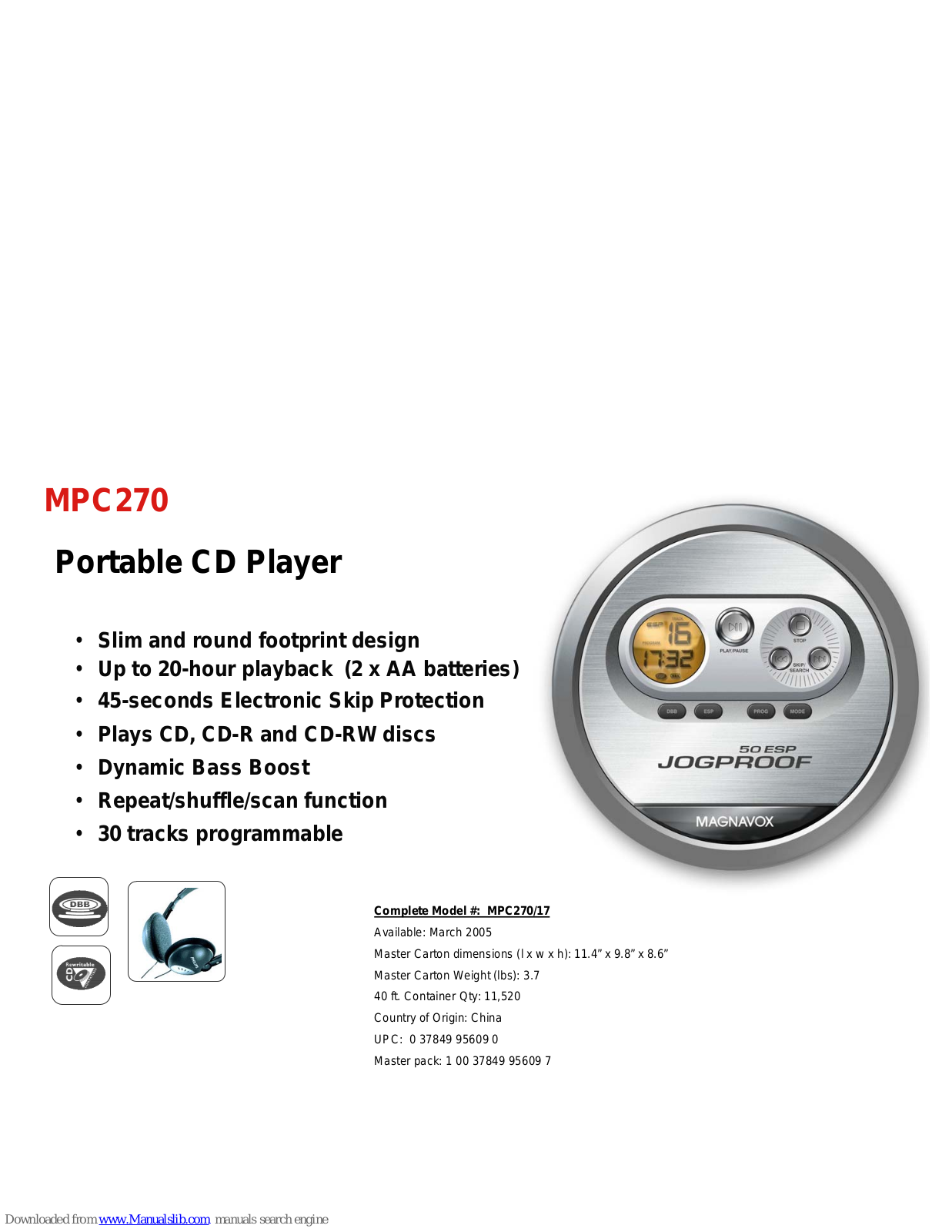 Magnavox MPC270, MPC270/17 Specifications