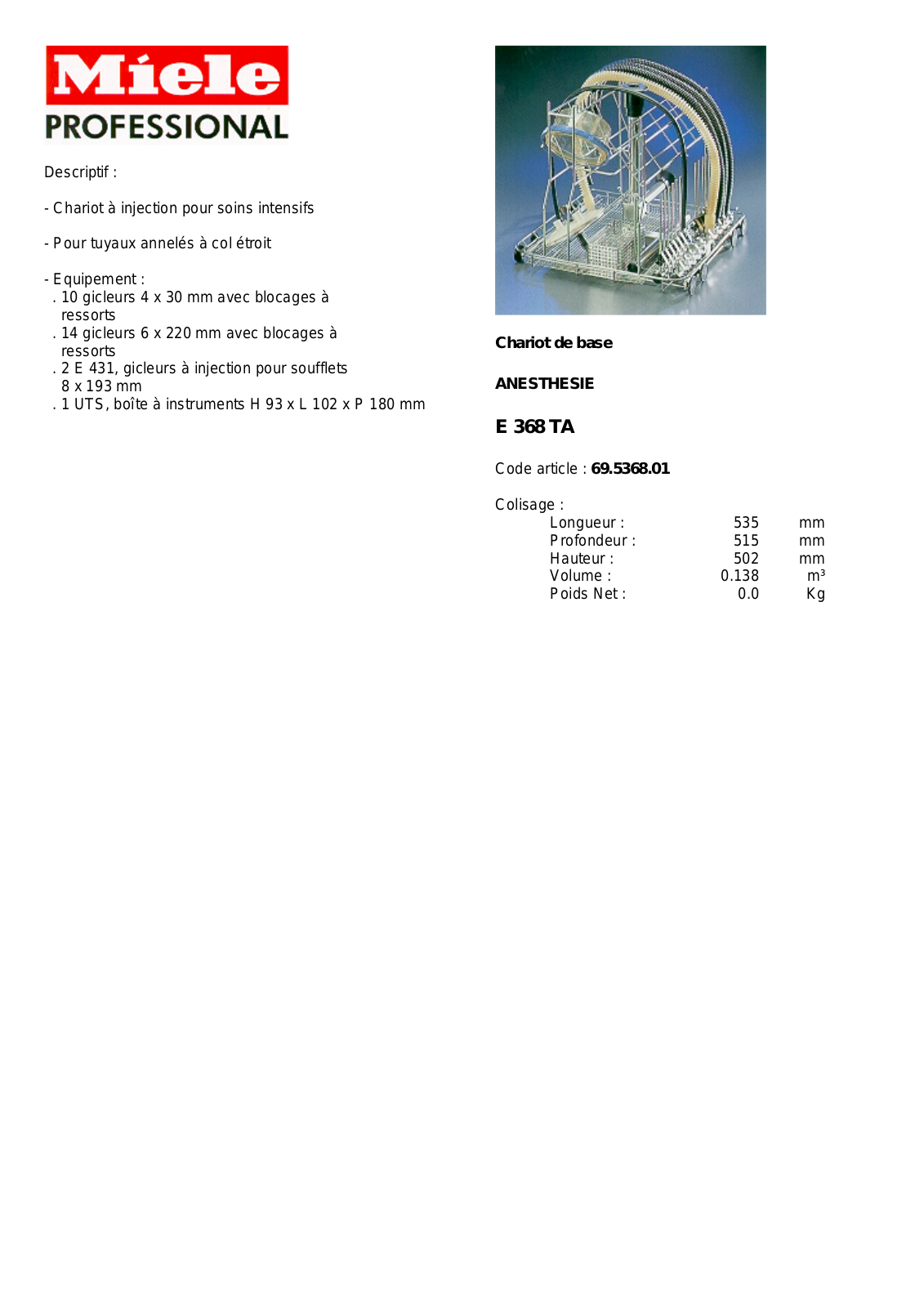 MIELE E 368 DESCRIPTIF User Manual