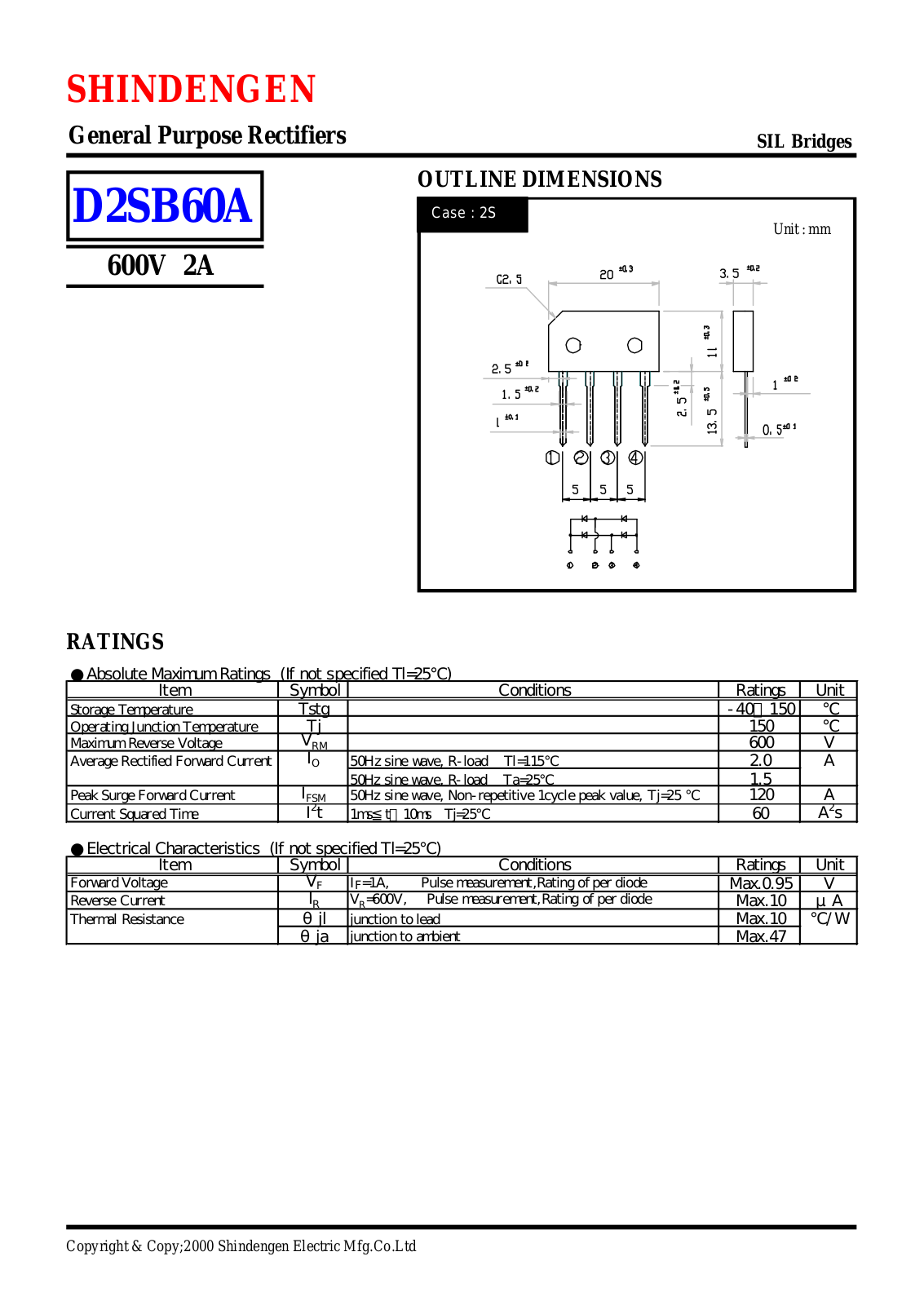 Datasheet D2SB60A Datasheet (Shindengen) - ManualMachine.com