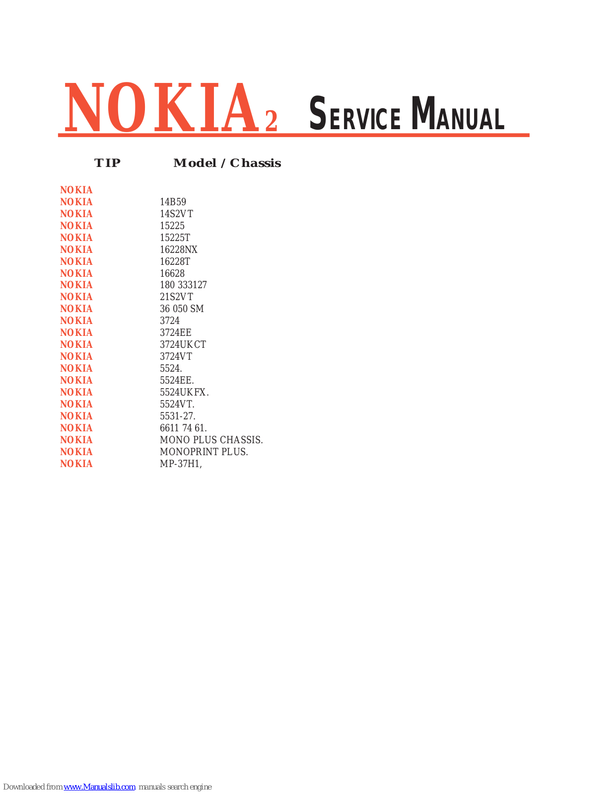 Nokia 16228T, 16228, 180 333127, 21S2VT, 36 050 SM Service Manual