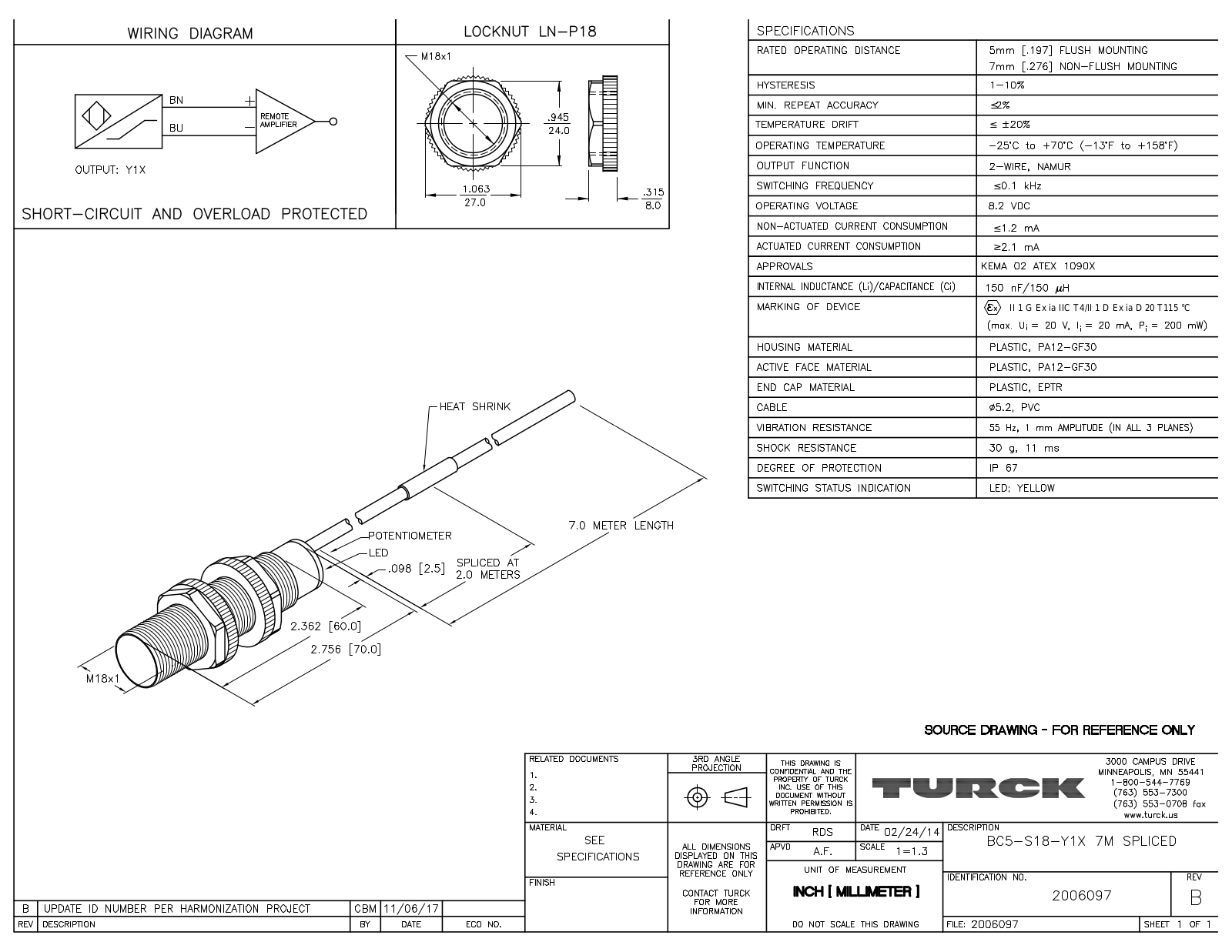 Turck BC5-S18-Y1X7MSPLICED Data Sheet