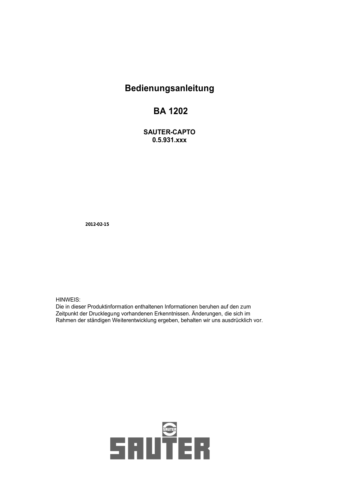 sauter BA 1202 User Manual