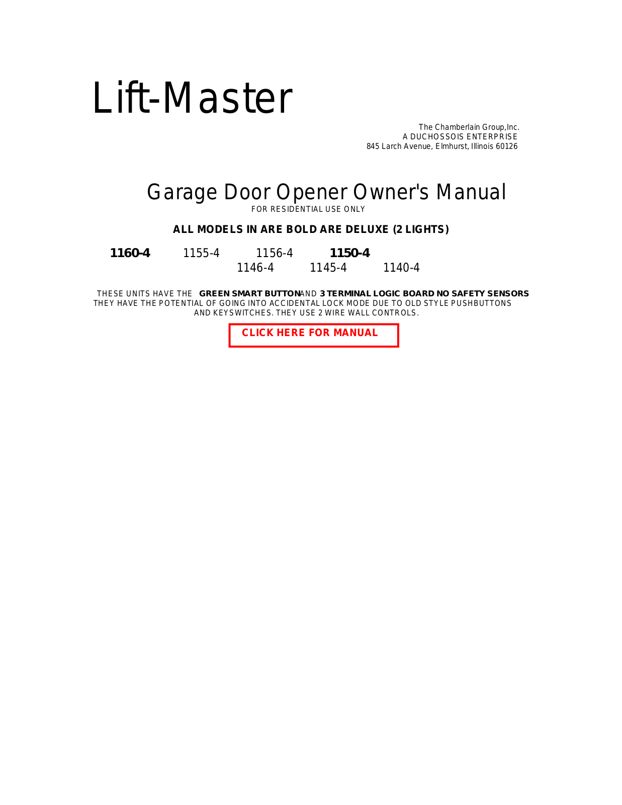 Lift-master 1140-4 Manual