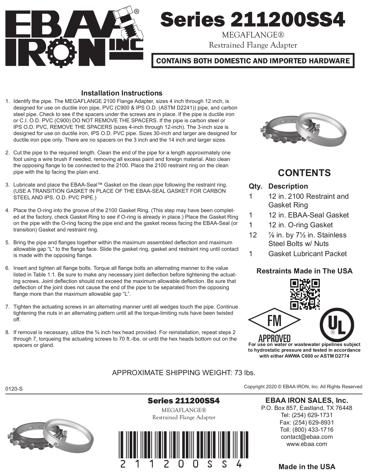 EBAA Iron 211200SS4 Installation Manual