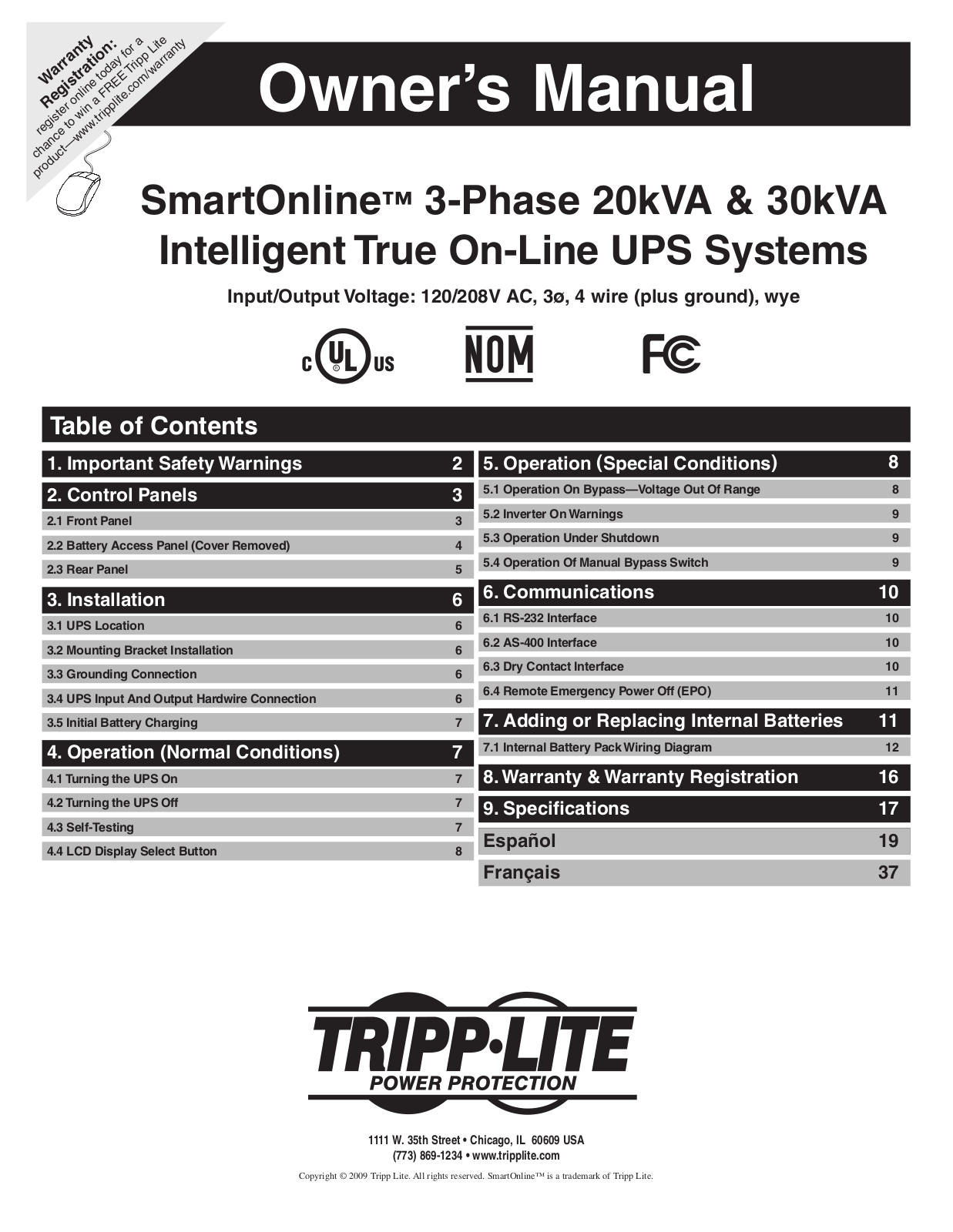 Tripp Lite SmartOnline 120-208V User Manual