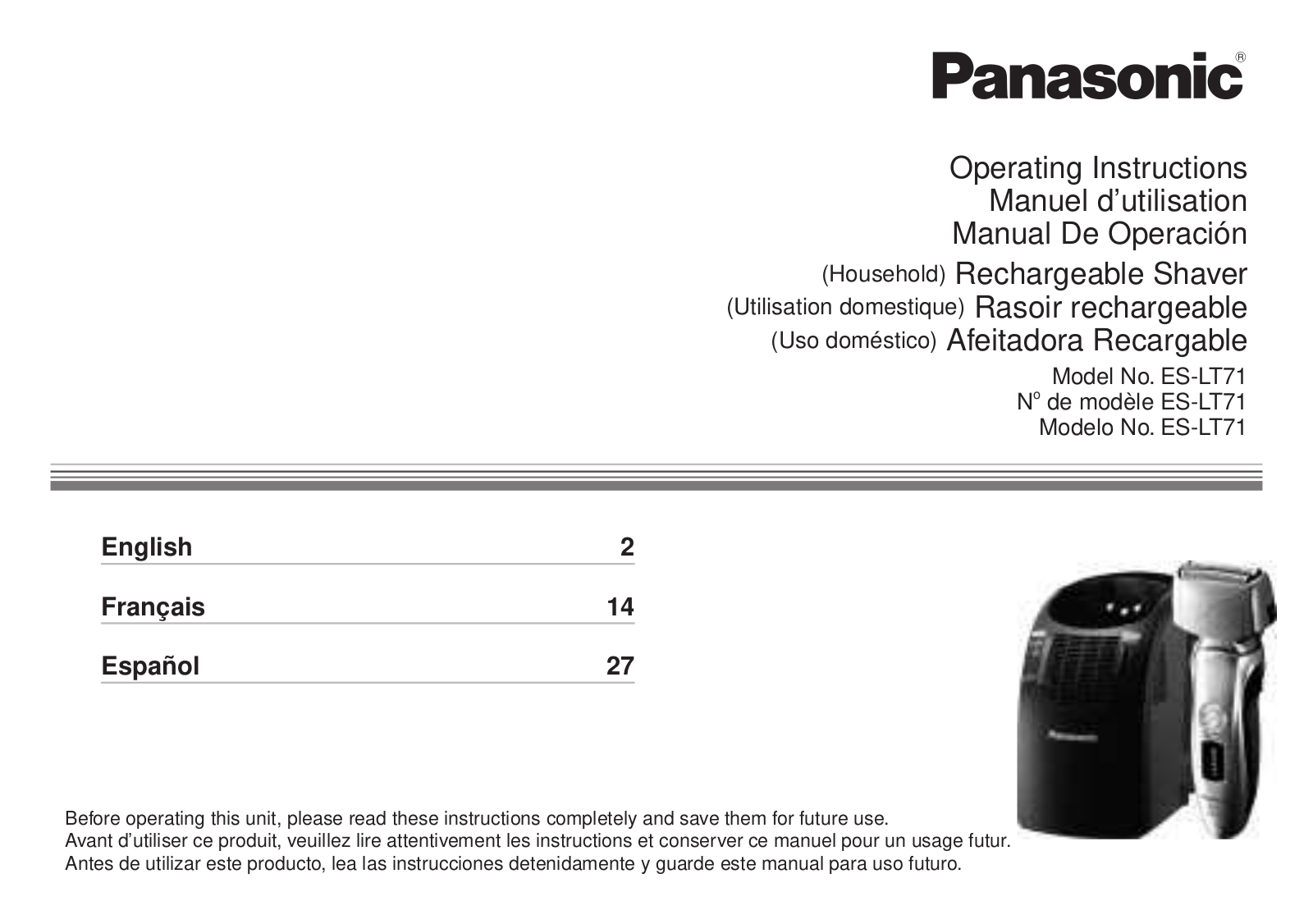 Panasonic ES-LT71 Operating Instruction