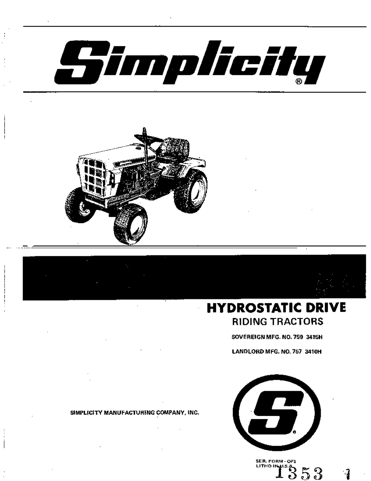 Simplicity 757 3410H, 759 3415H User Manual