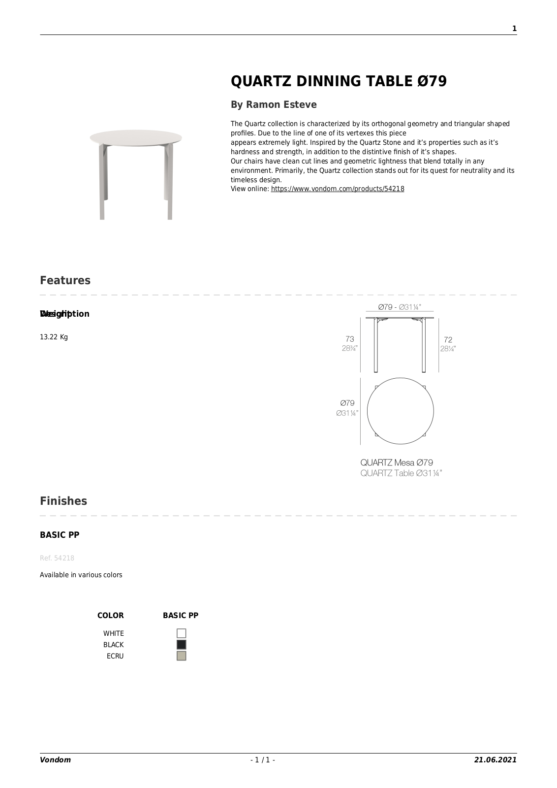 Vondom UCZW2158 Specifications - ManualMachine.com