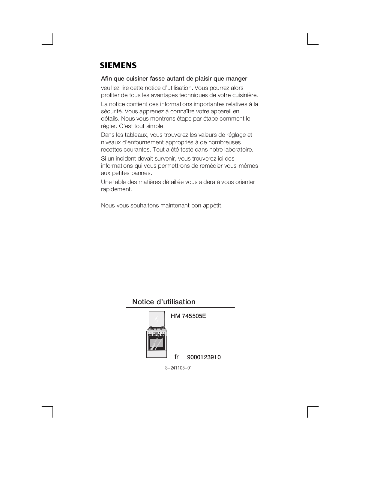 SIEMENS HM745505E User Manual