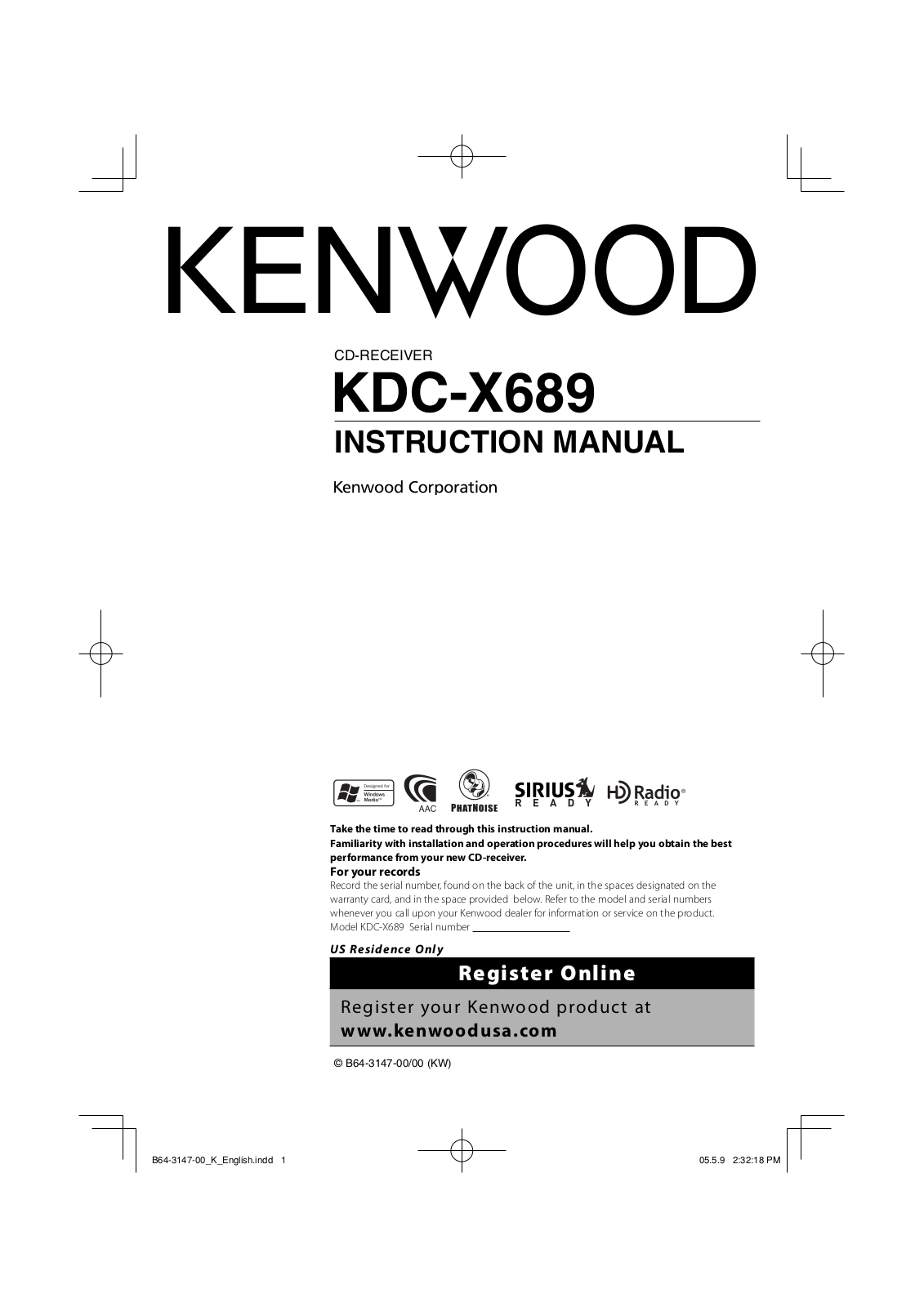 Kenwood KDC-X689 User Manual