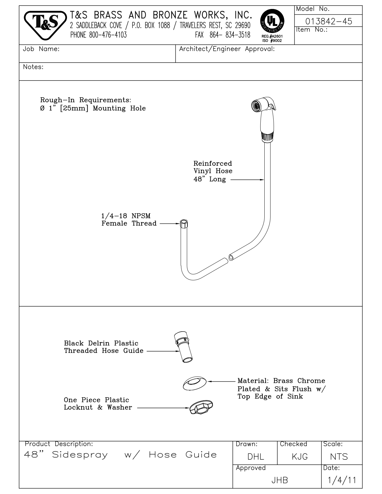 T&S Brass 013842-45 User Manual