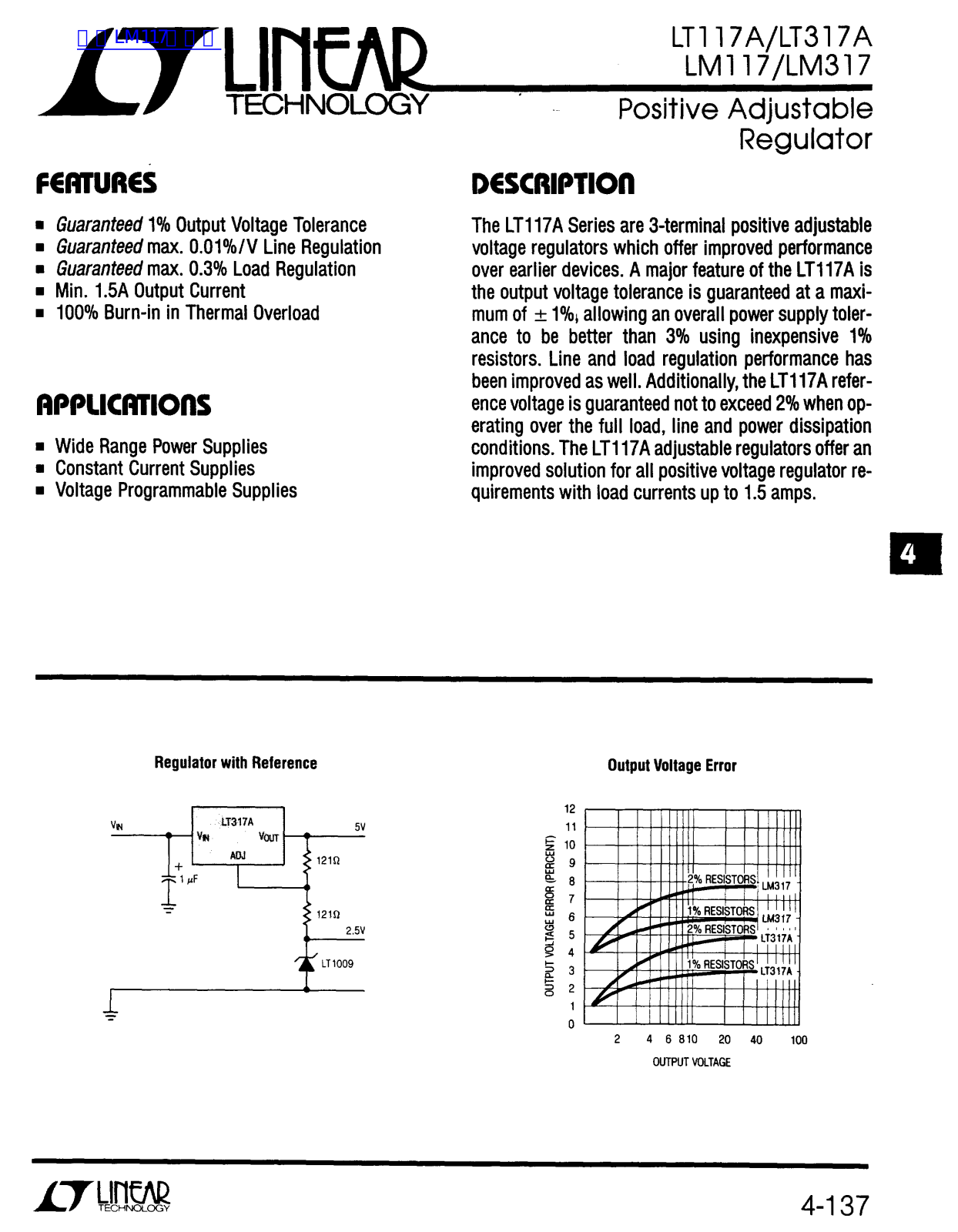 LINEAR TECHNOLOGY LT317A, LM117, LM317 Technical data