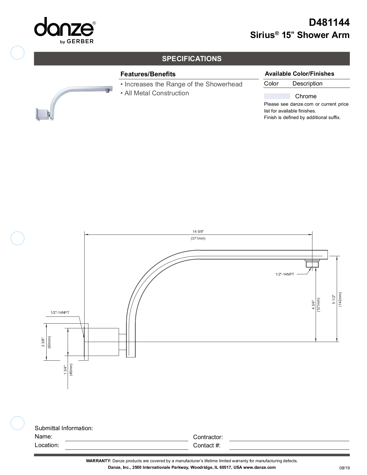 Gerber D481144BN, D481144 Specifications