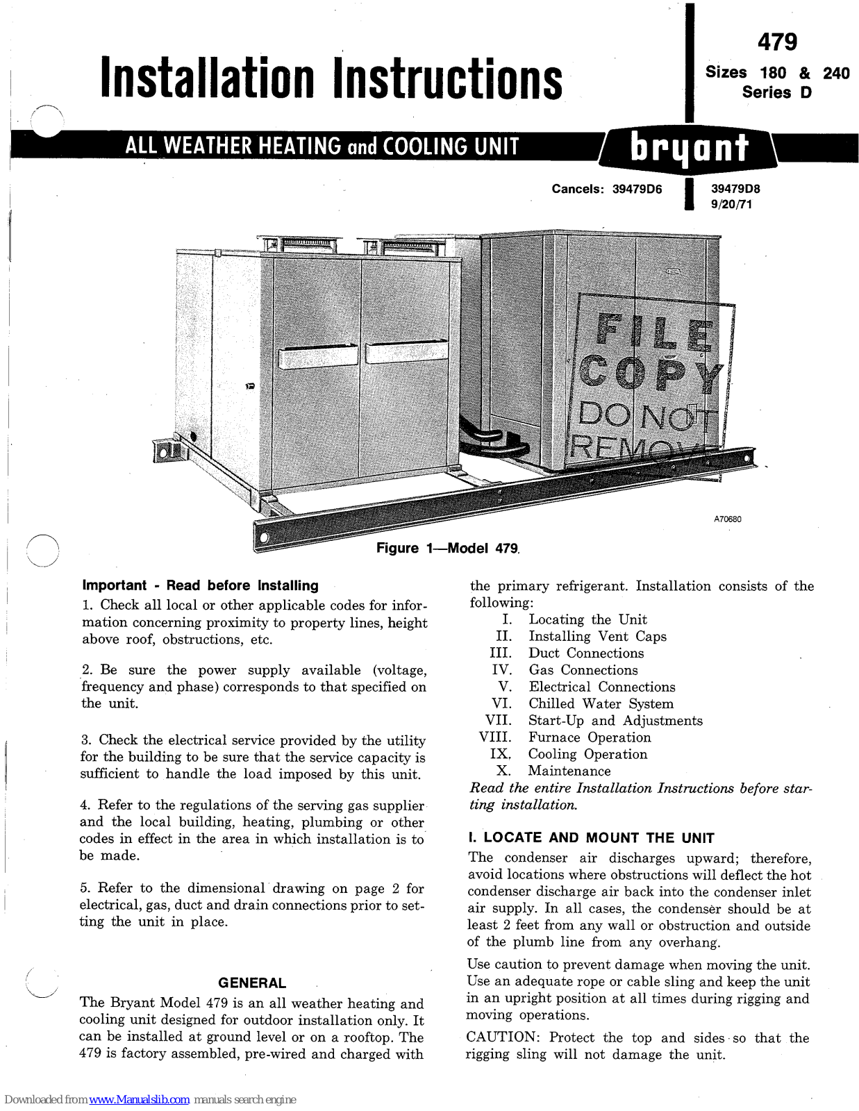 Bryant 479, 180-479, 240-479 Installation Instructions Manual