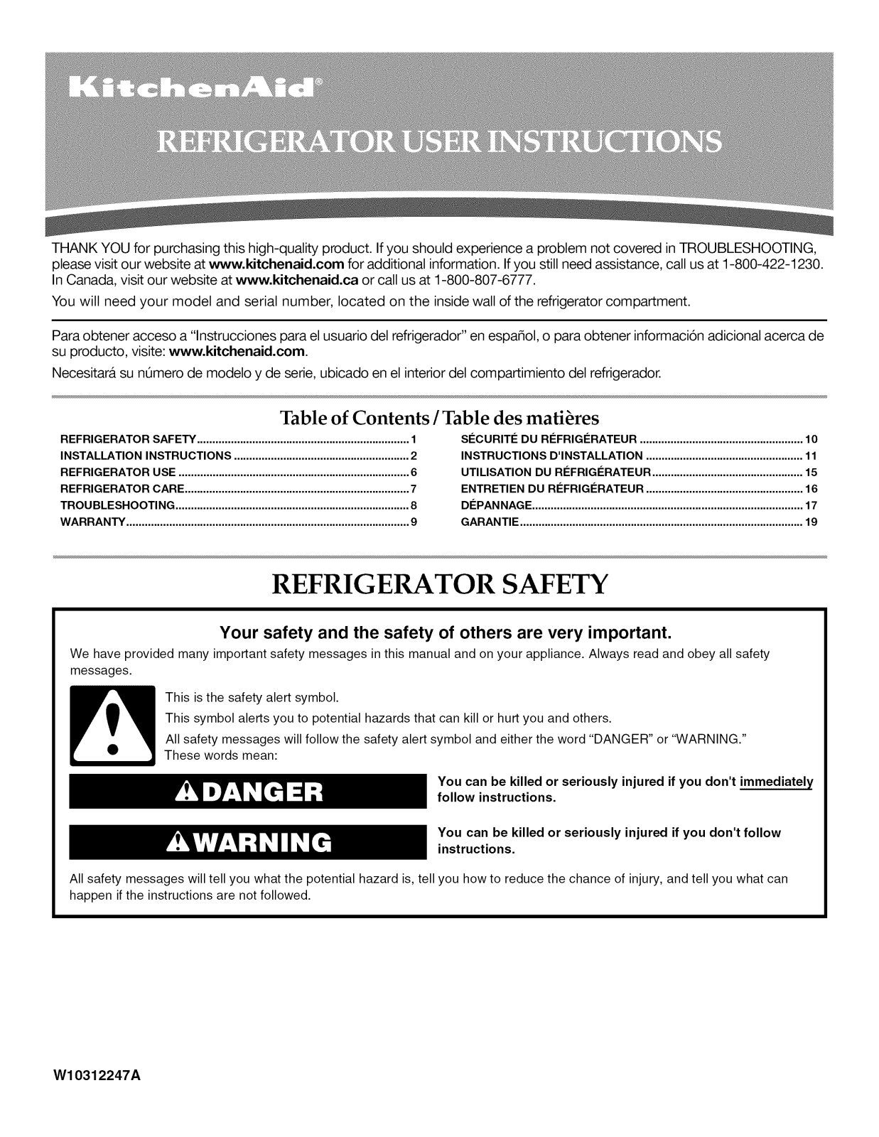 KitchenAid K9TREFFWMS01, K9TLEFFWMS01, K2TREFFWMS01, K2TLEFFWMS01 Owner’s Manual