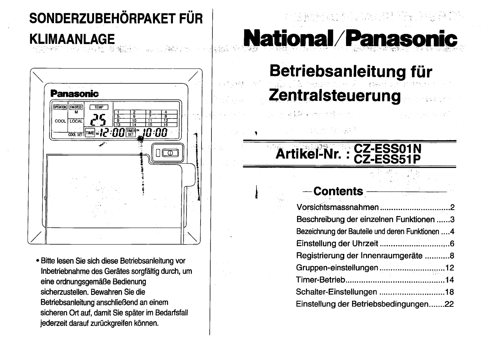 PANASONIC CZ-ESS01N, CZ-ESS51P User Manual