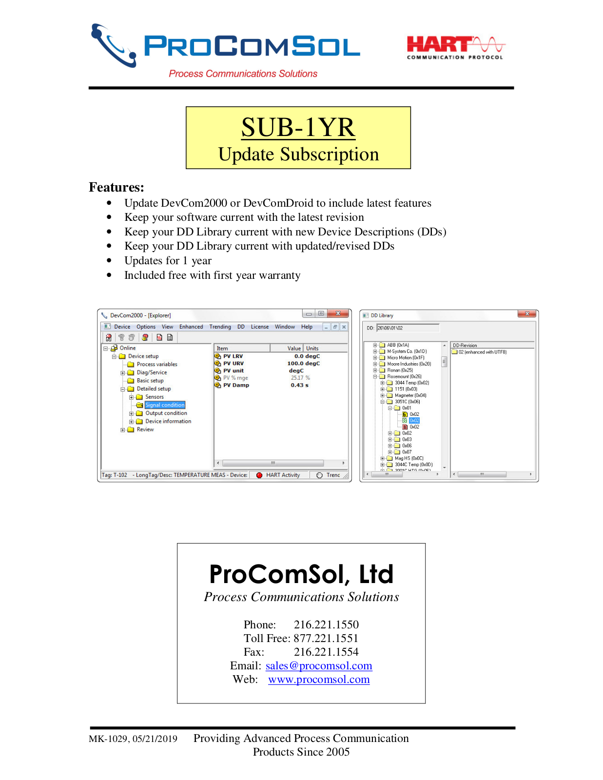 ProComSol SUB-1YR Specifications