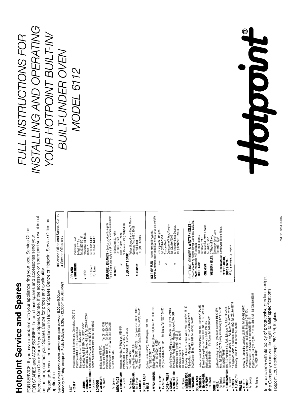 Hotpoint 6112 User Manual