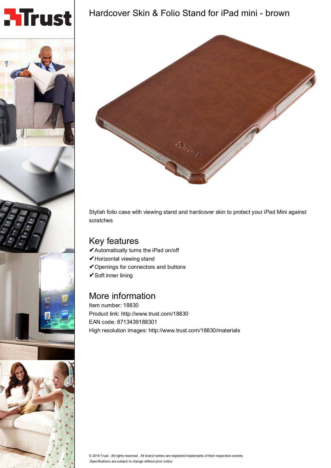 Trust Hardcover Skin Folio Stand for iPad mini User Manual