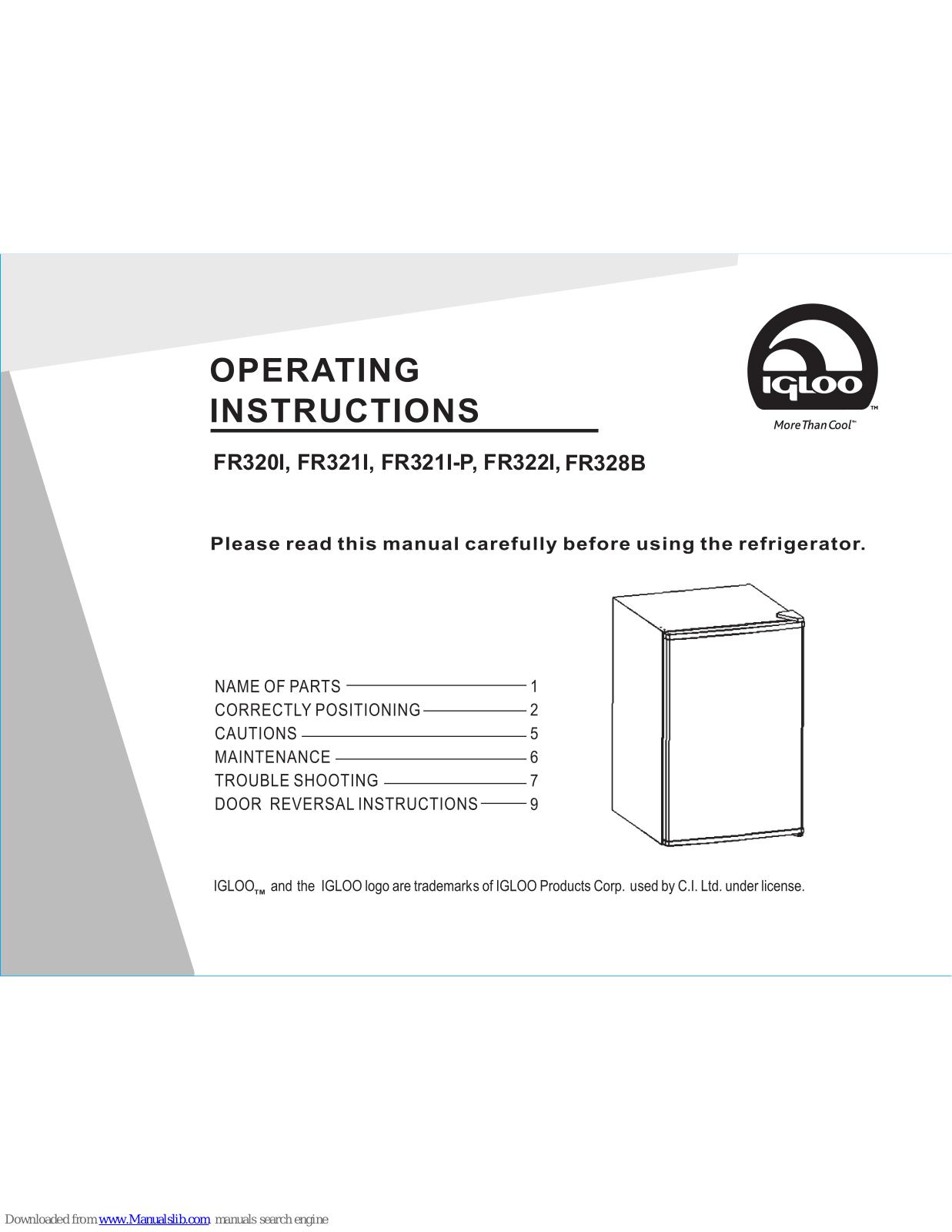 Igloo FR320I, FR321I, FR321I-P, FR322I, FR328B Operating Instructions Manual