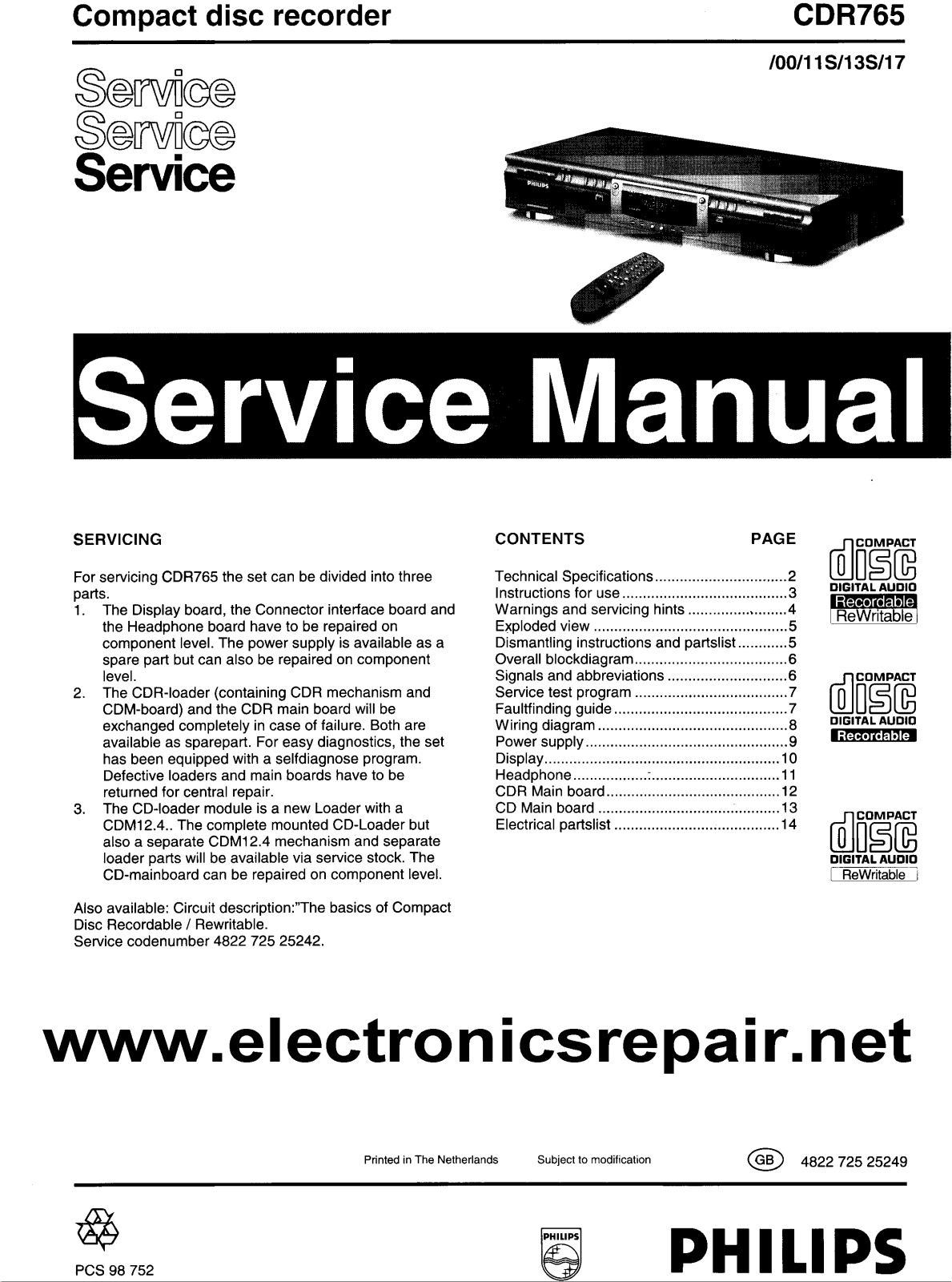 Philips CDR-765 Service manual