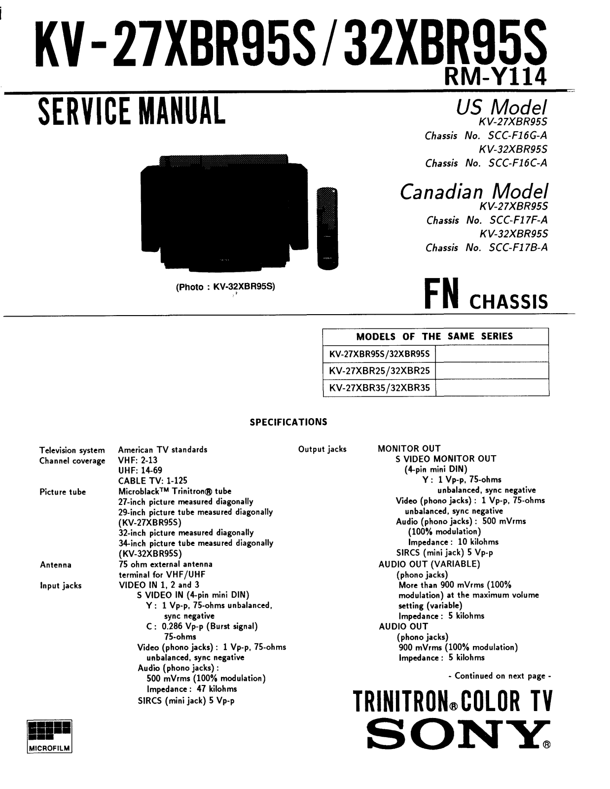 Sony KV 27XBR95S Service Manual