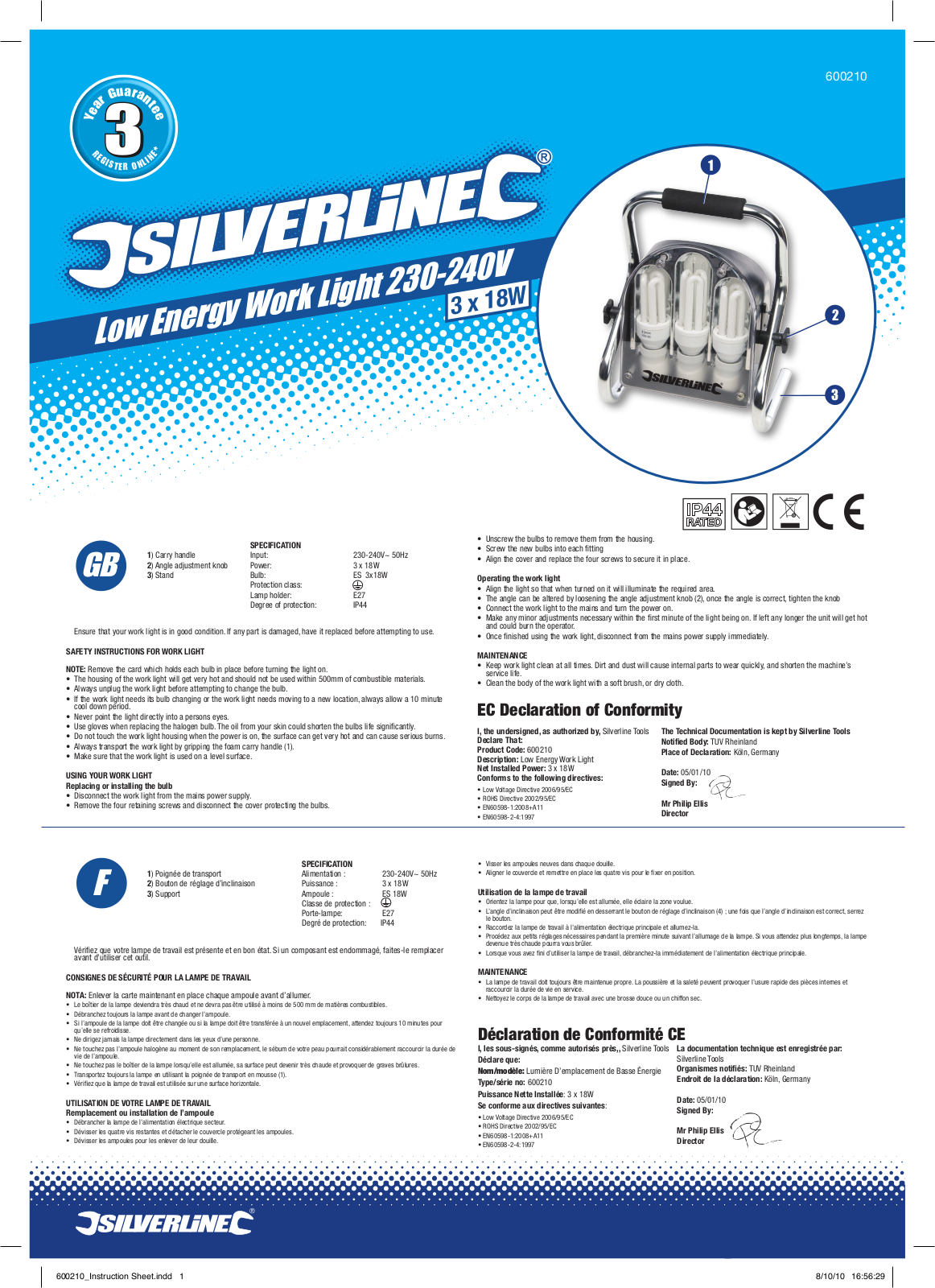 Silverline Low Energy Work Light 230V User Manual