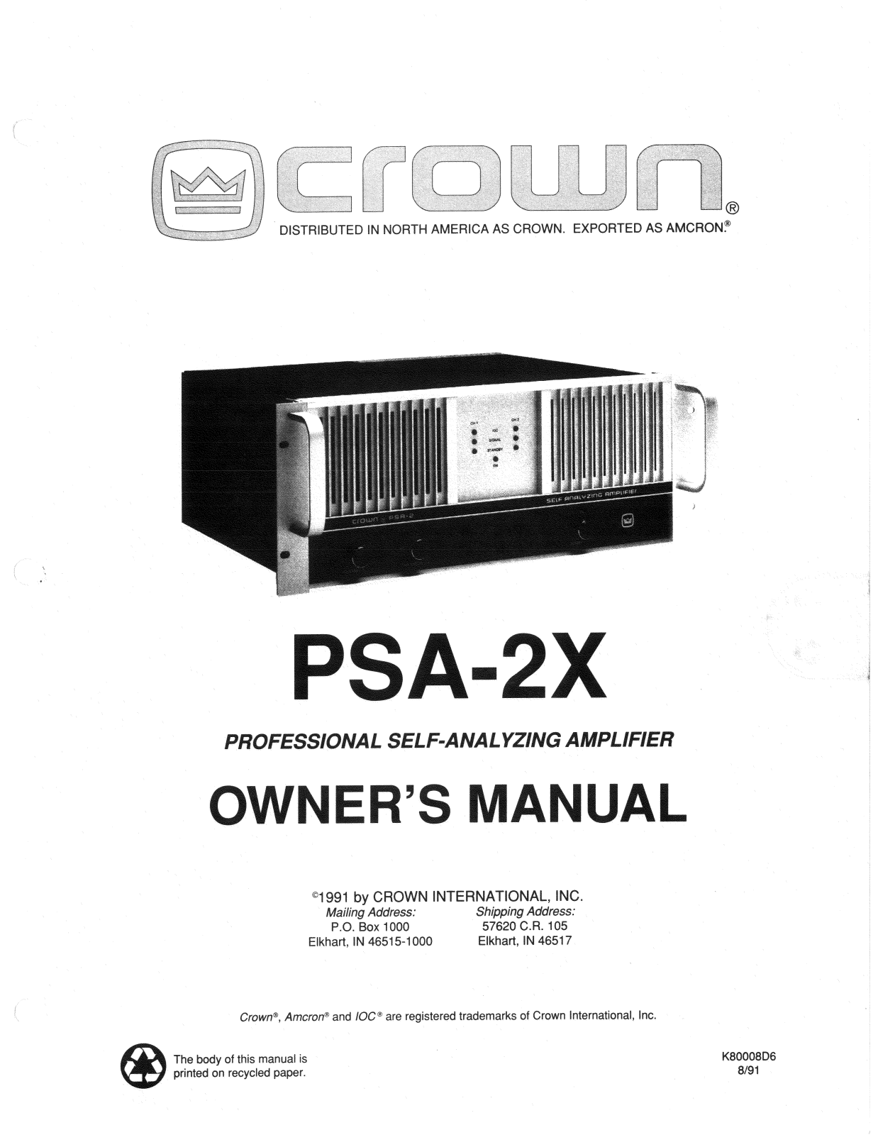 Crown PSA-2 Owners manual