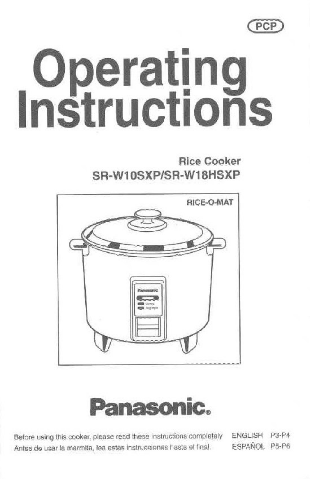 Panasonic Sr-w10sxp Owner's Manual