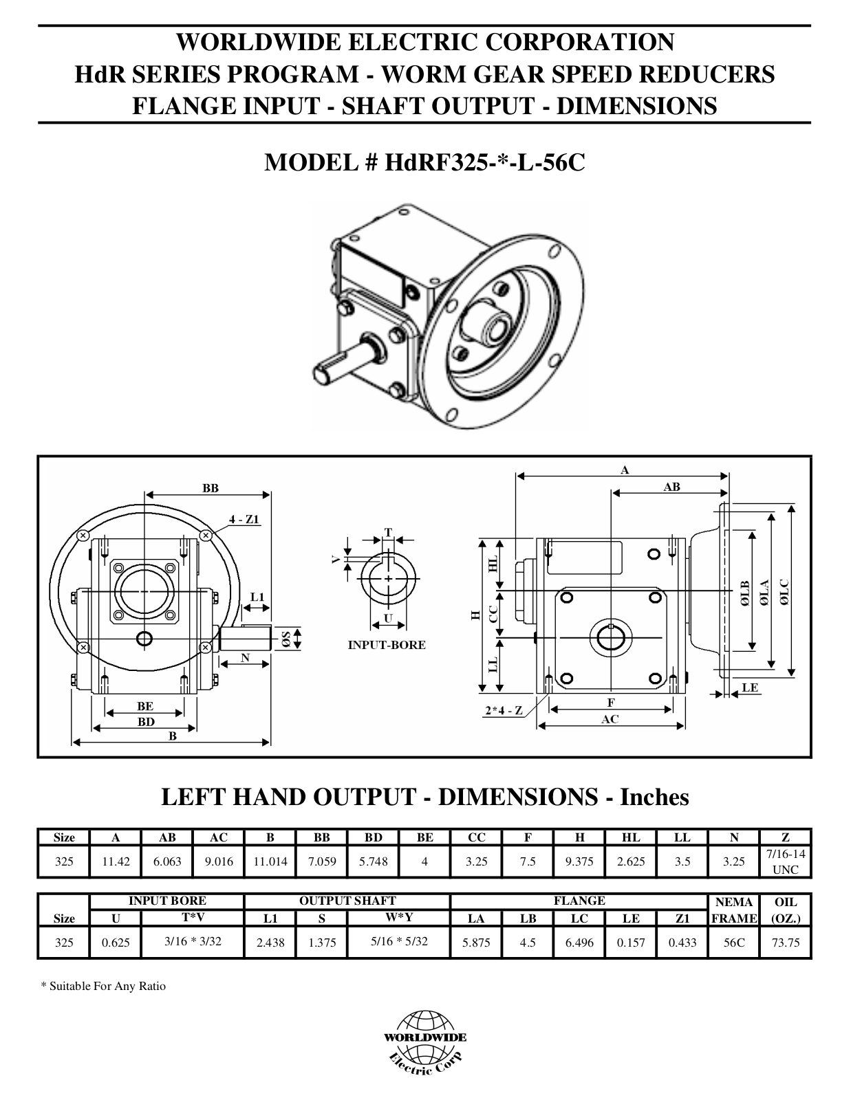 Worldwide Electric Corporation HDRF325-*-L-56C Dimensional Sheet