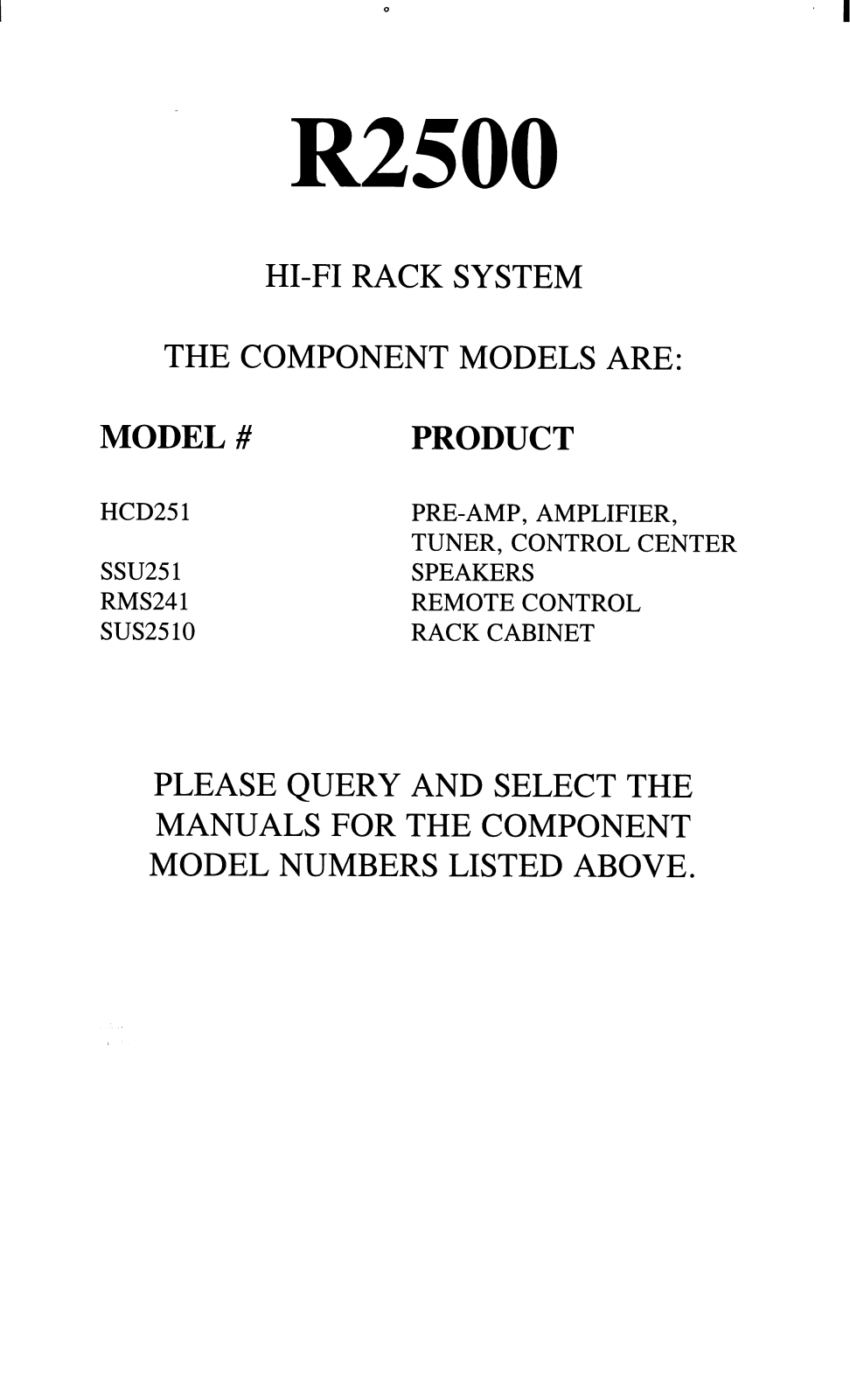 Sony R2500 Components