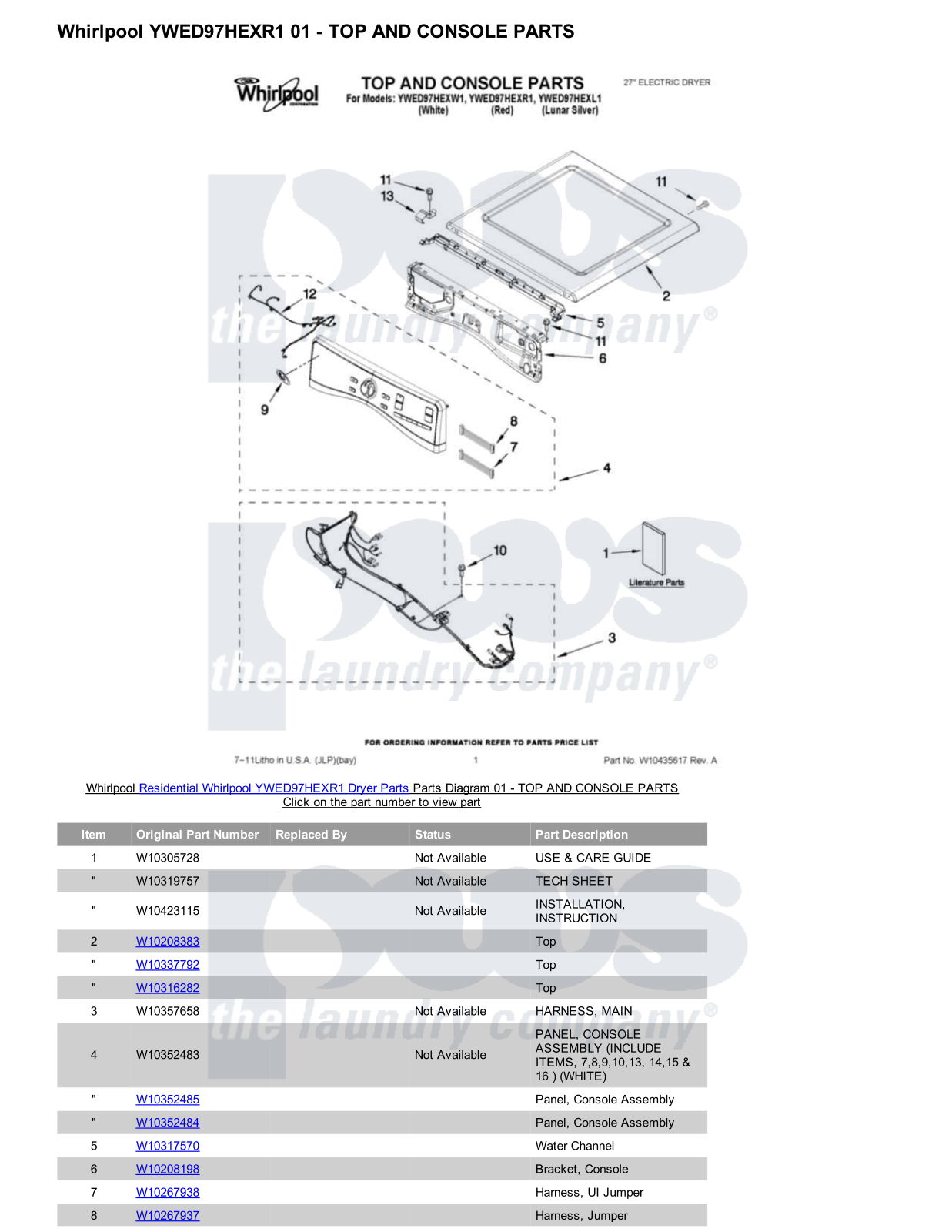 Whirlpool YWED97HEXR1 Parts Diagram