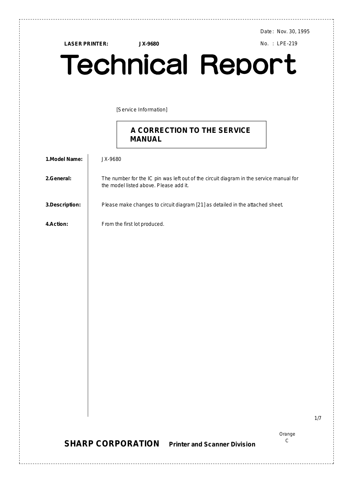 SHARP LPE219 Technical Report