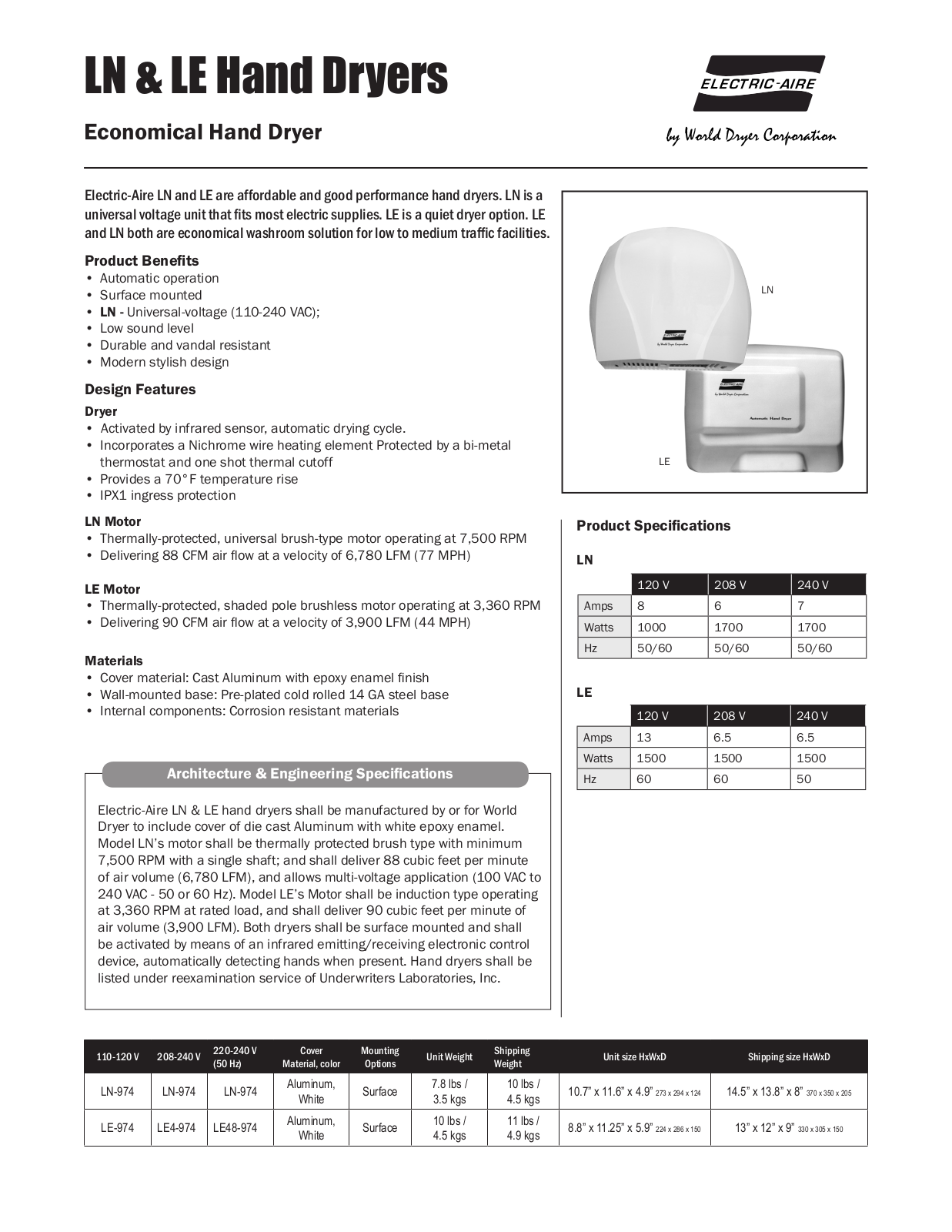 World Dryer LE-974 User Manual