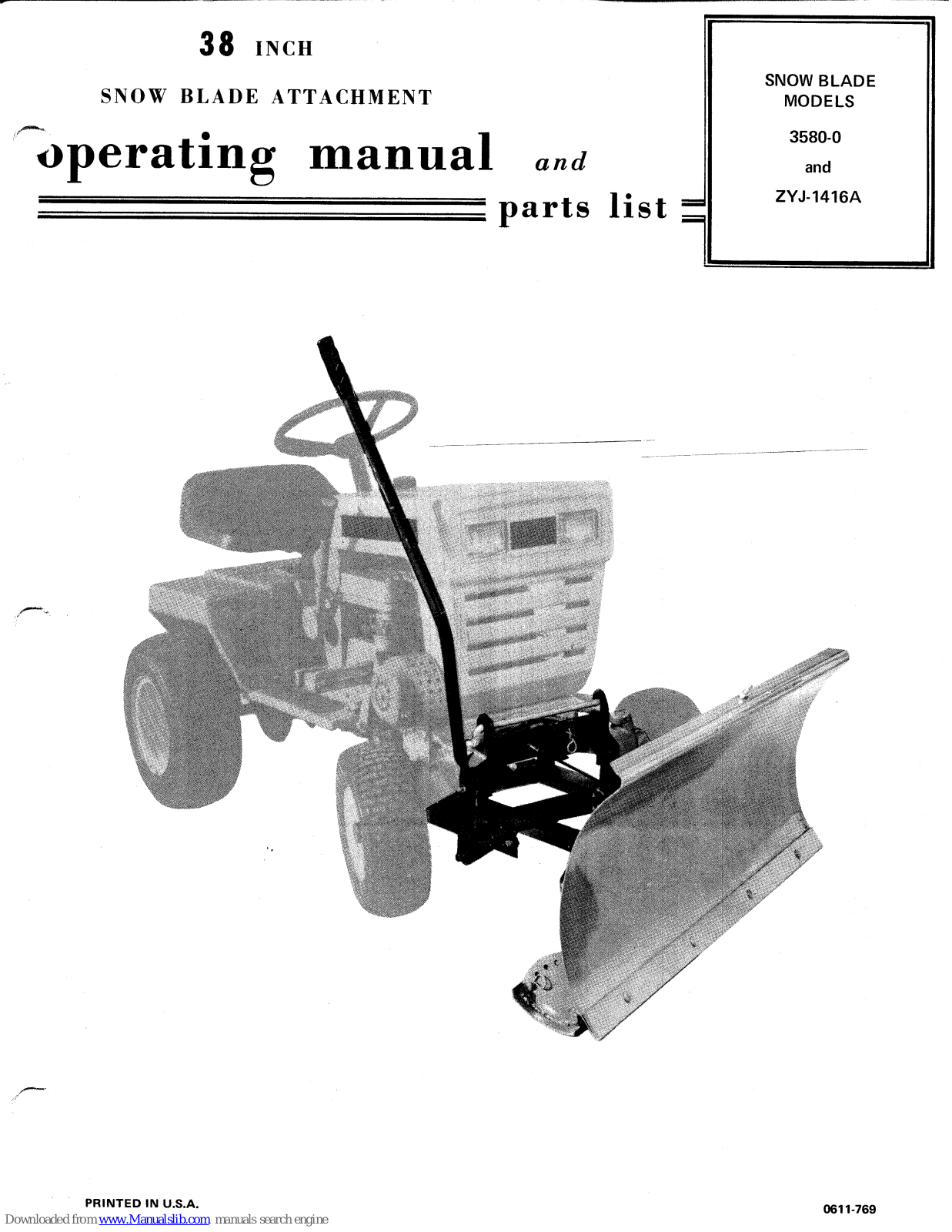 Yard-Man ZYJ-1416A, 3580-0 Operating Manual And Parts List