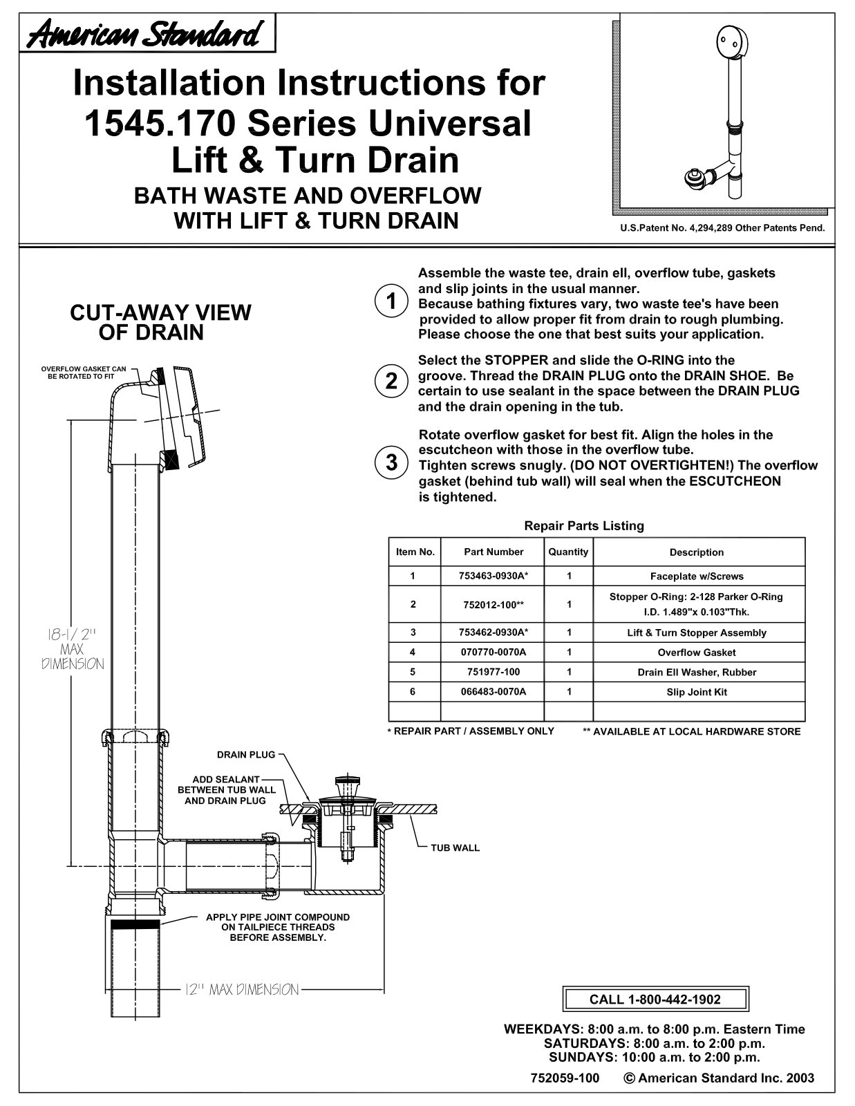 American Standard 1545.17 User Manual