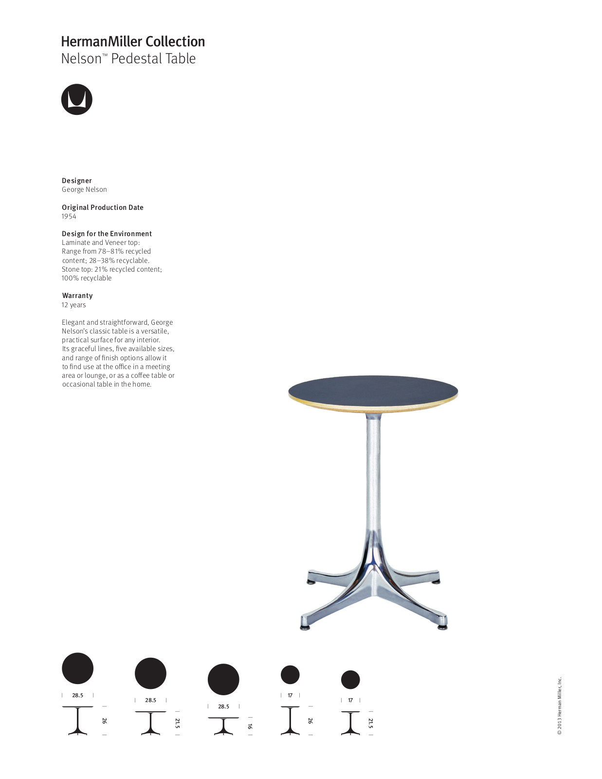 Herman Miller Nelson Pedestal Table User Manual