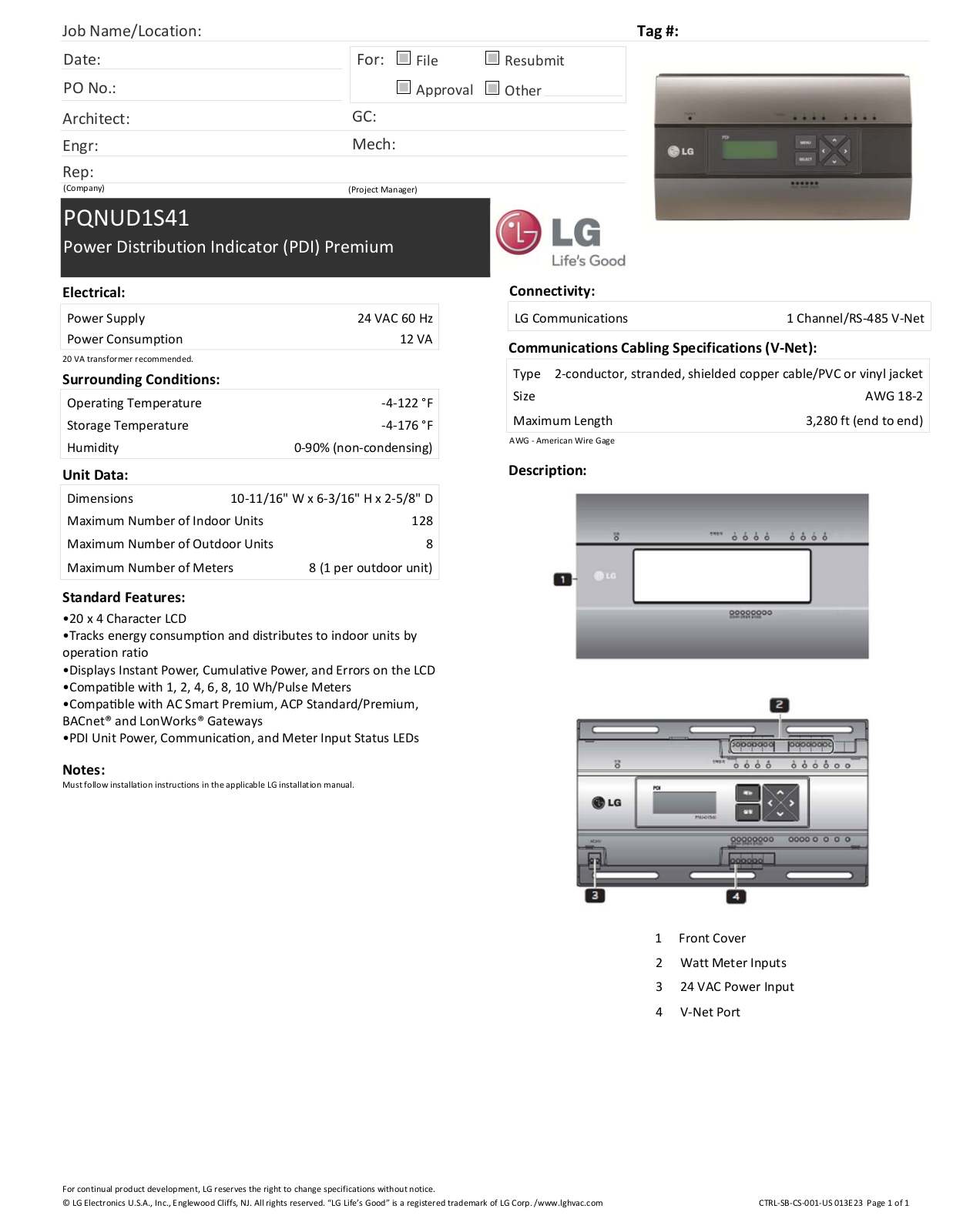 LG PQNUD1S41 Specs