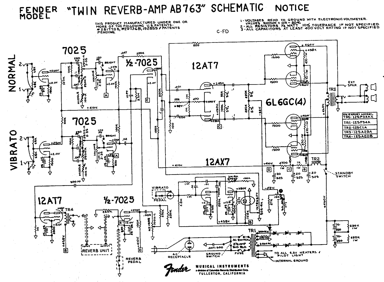 Fender Twin-AB763 Schematic