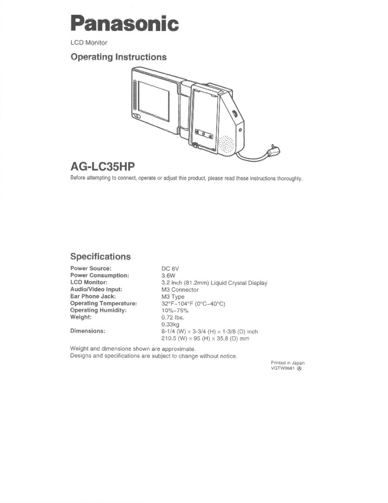 Panasonic AG-LC35 User Manual