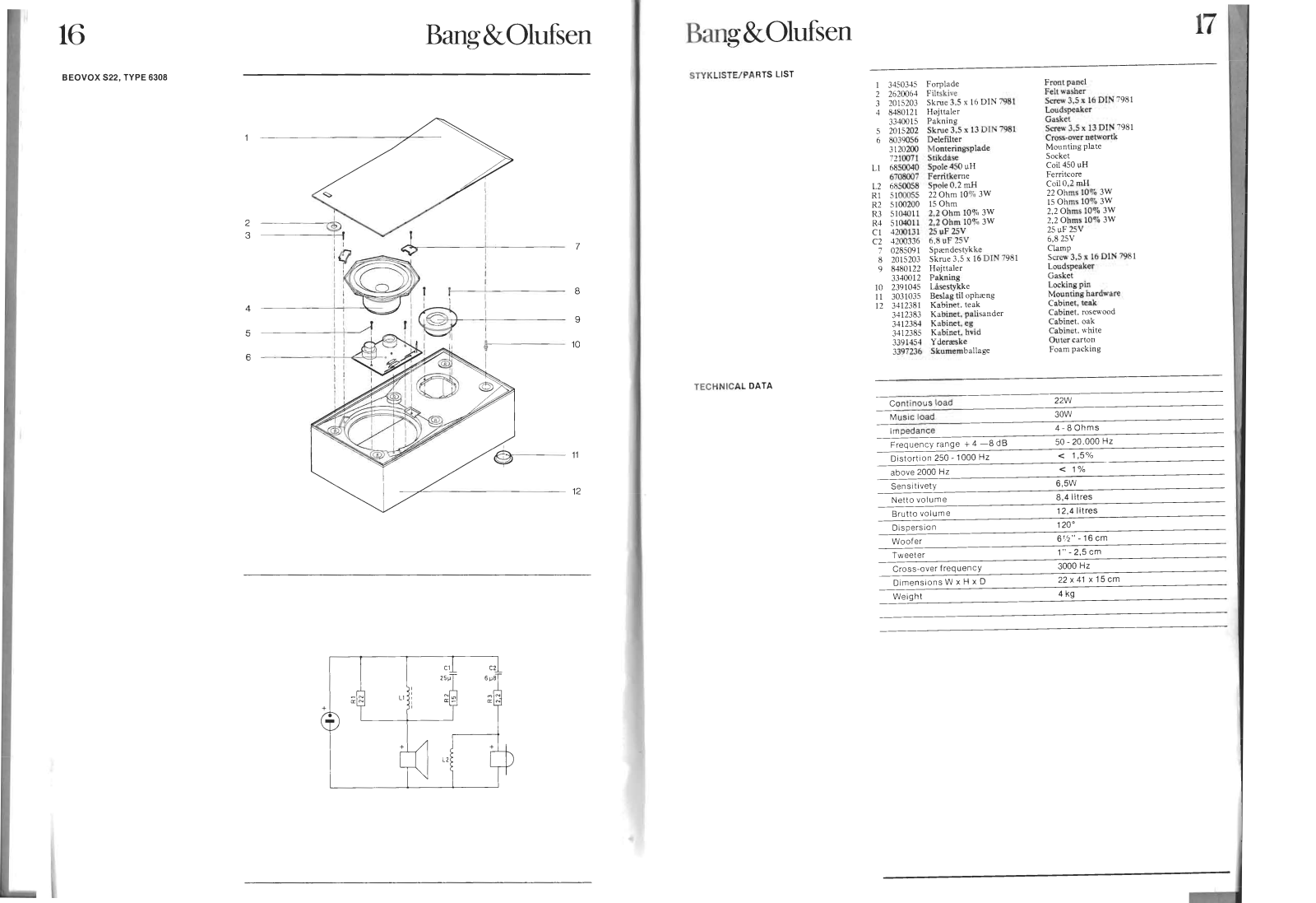 Bang & Olufsen Beovox S-22 Schematic