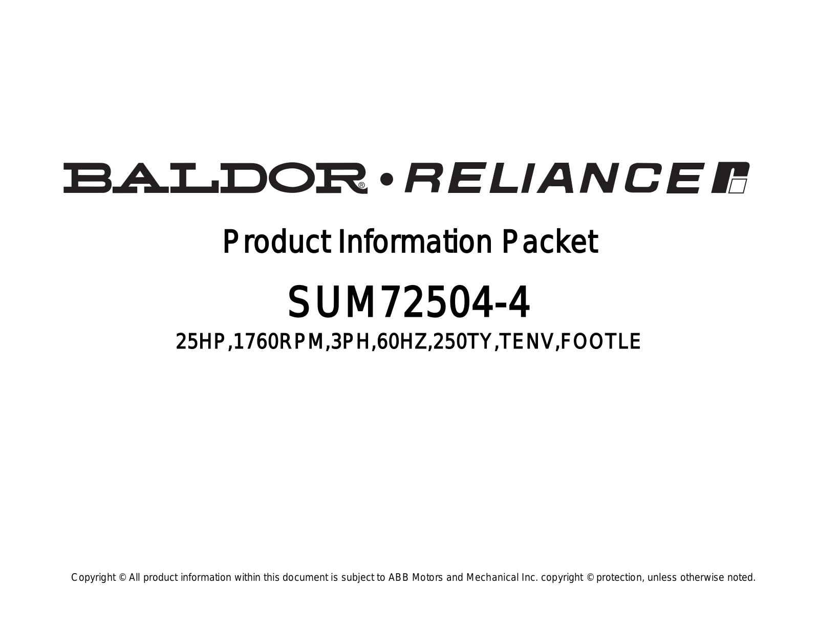 Baldor SUM72504-4 Product Information Sheet