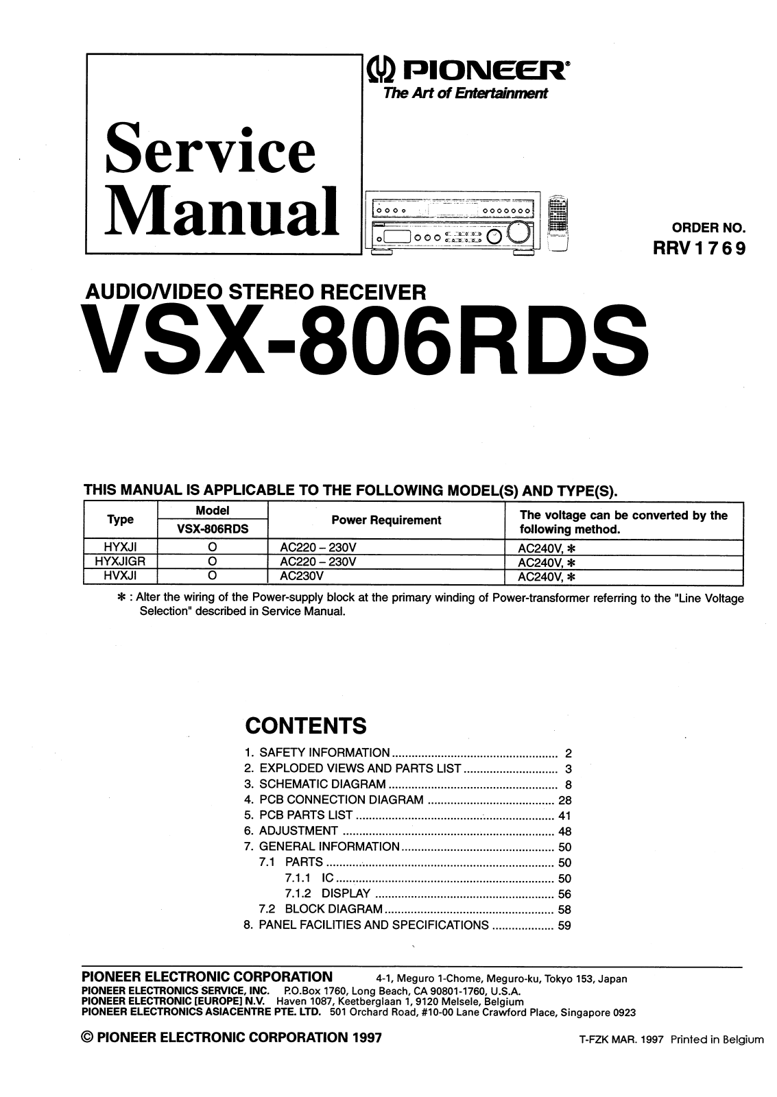Pioneer VSX-806-RDS Service manual