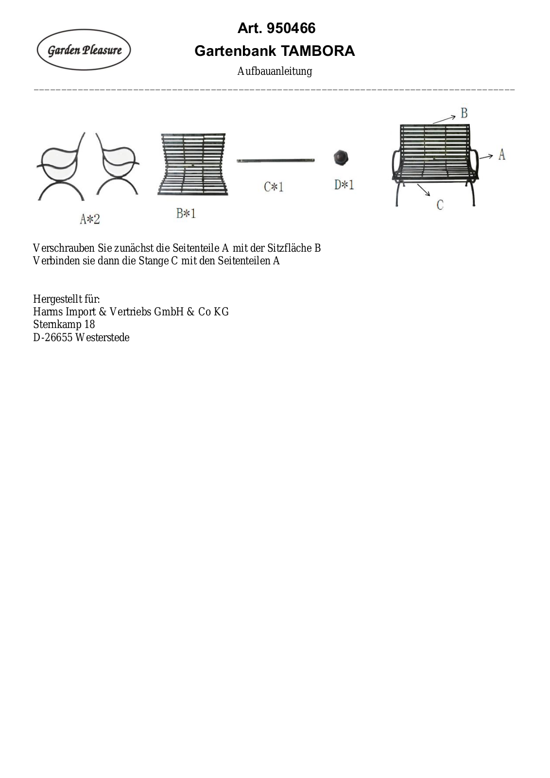 Garden Pleasure Tambora Assembly instructions