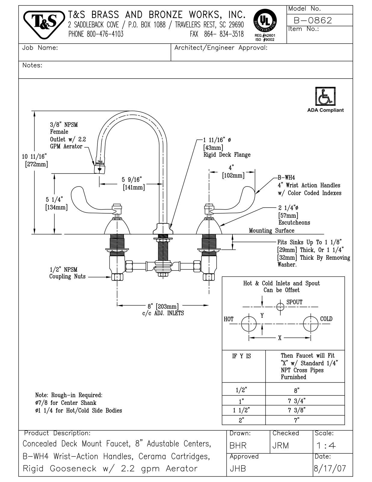 T&S Brass B-0862 User Manual