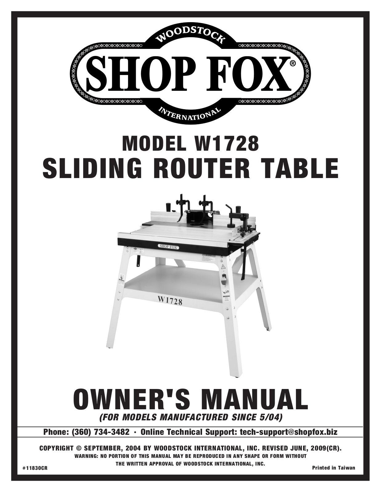 Shop fox W1728 User Manual