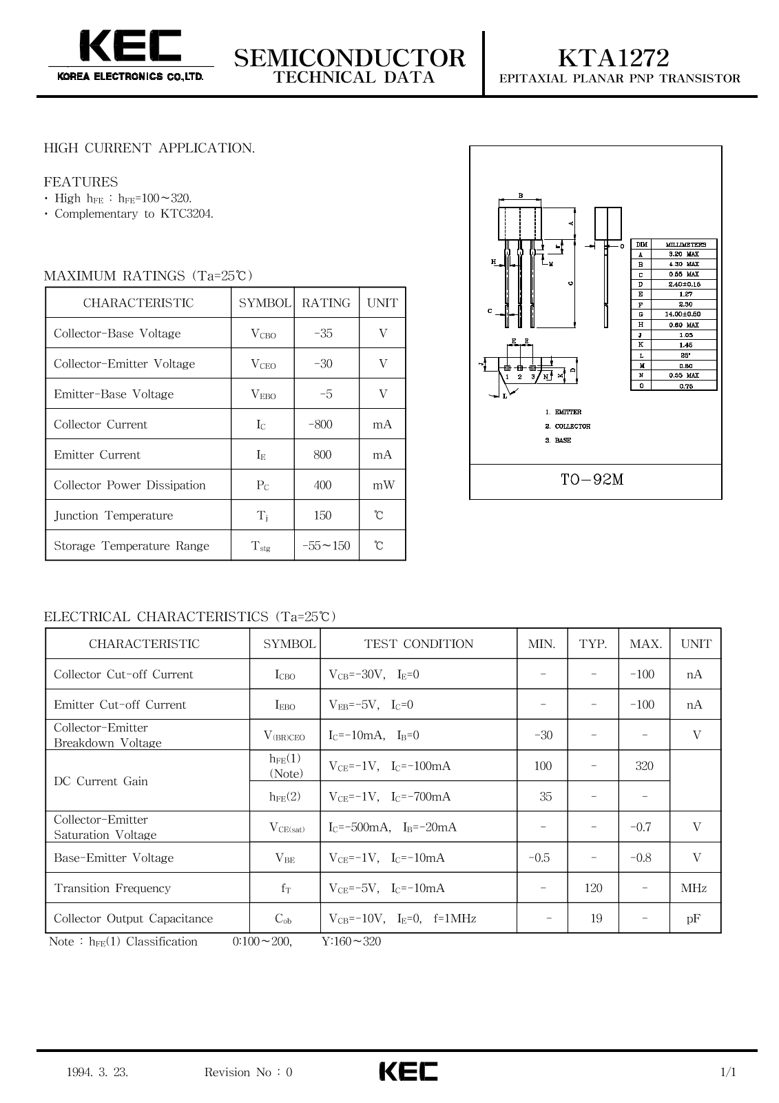 KEC KTA1272 Datasheet