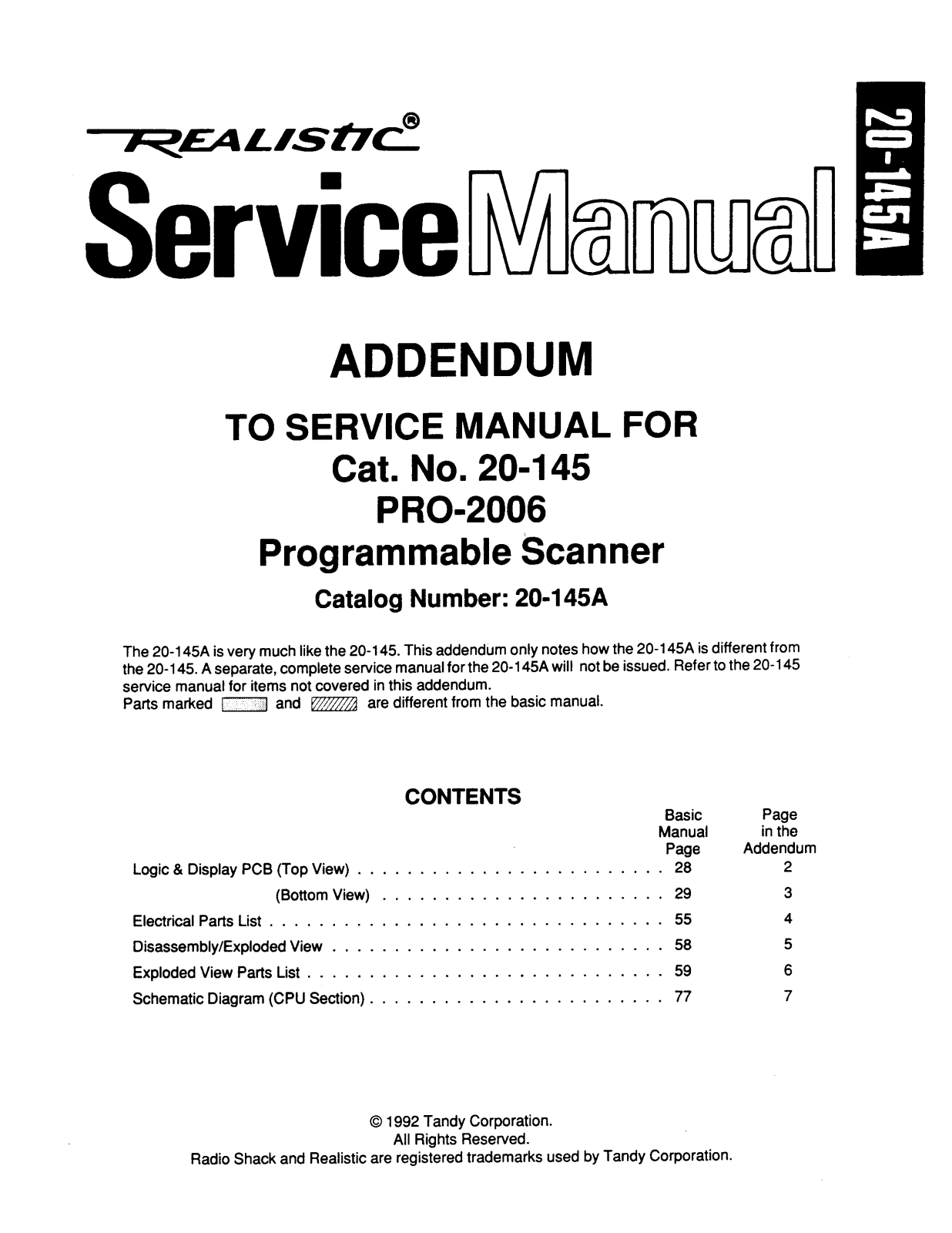 Realistic   RadioShack 20-145 Service Manual