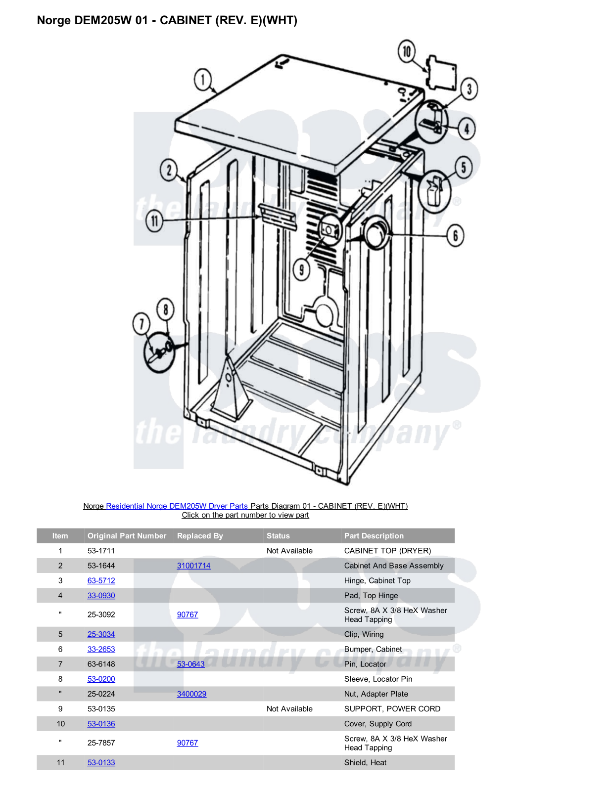 Norge DEM205W Parts Diagram